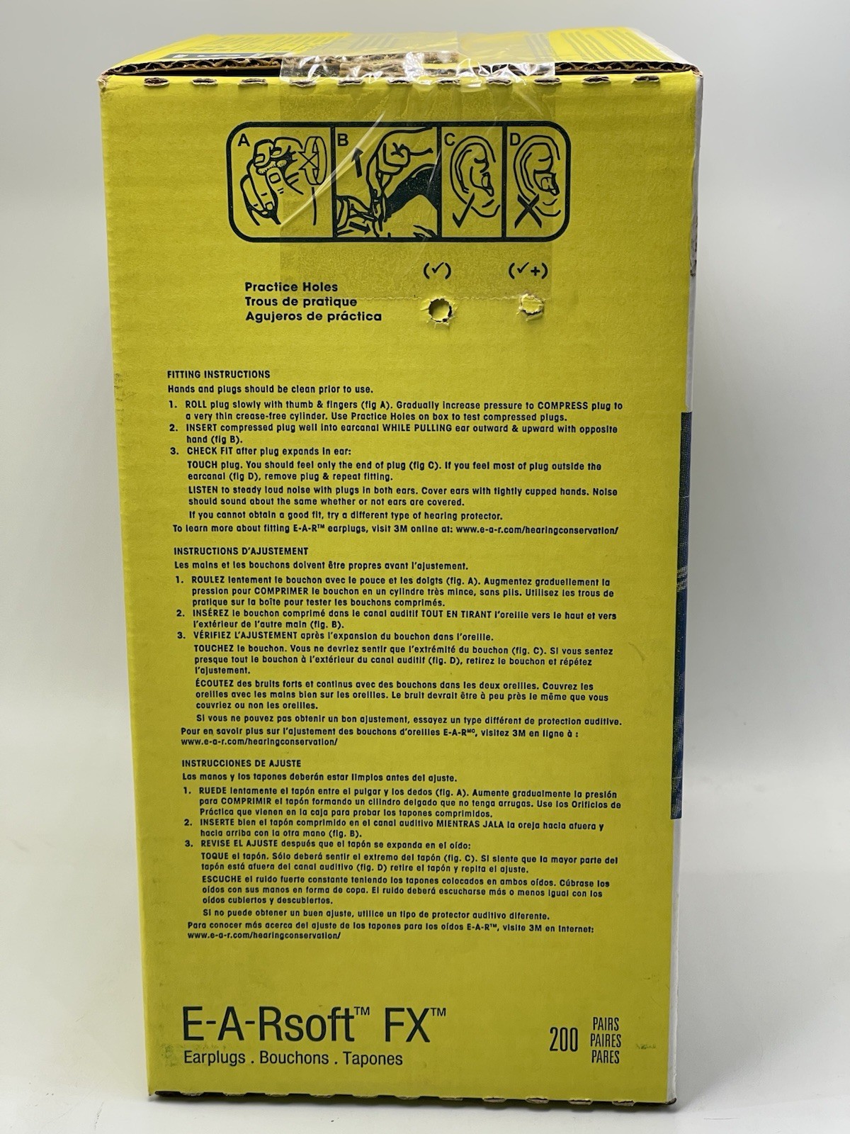 200 PCS 3M E-A-RSOFT FX EARPLUGS 312-1261 YELLOW WRAPPED UNCORDED CLASS 5