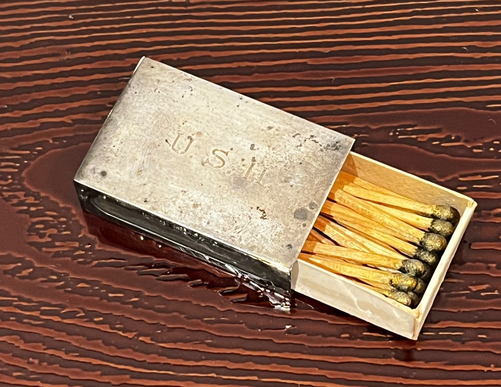 ANTIQUE GORHAM STERLING 5130 MATCH BOX HOLDER With Box & Matches -Has Monogram