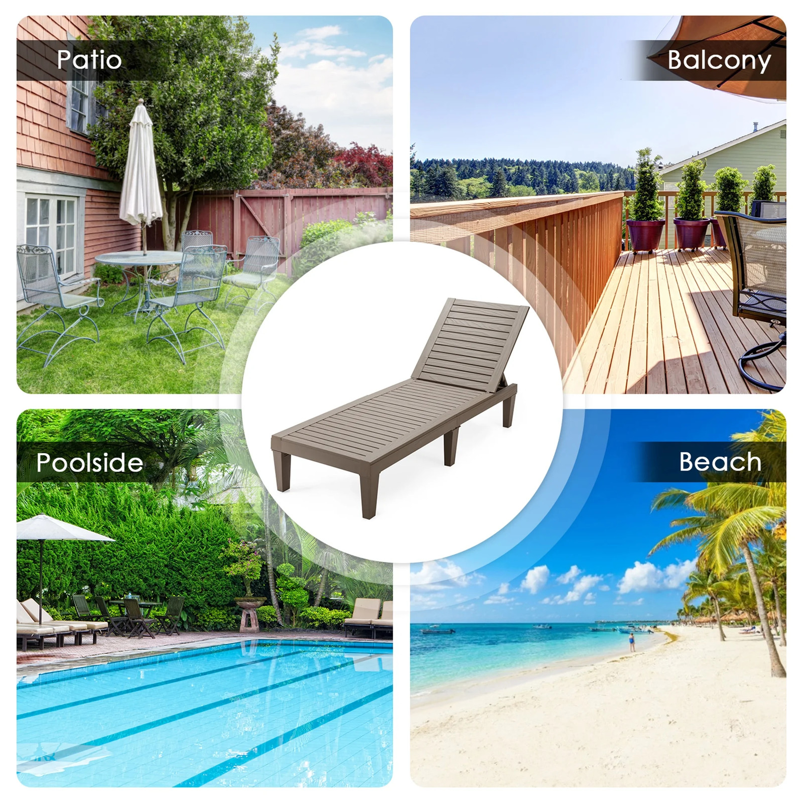 Patio Outdoor Chaise Lounge Chair Recliner W/ Adjustable Backrest Brown