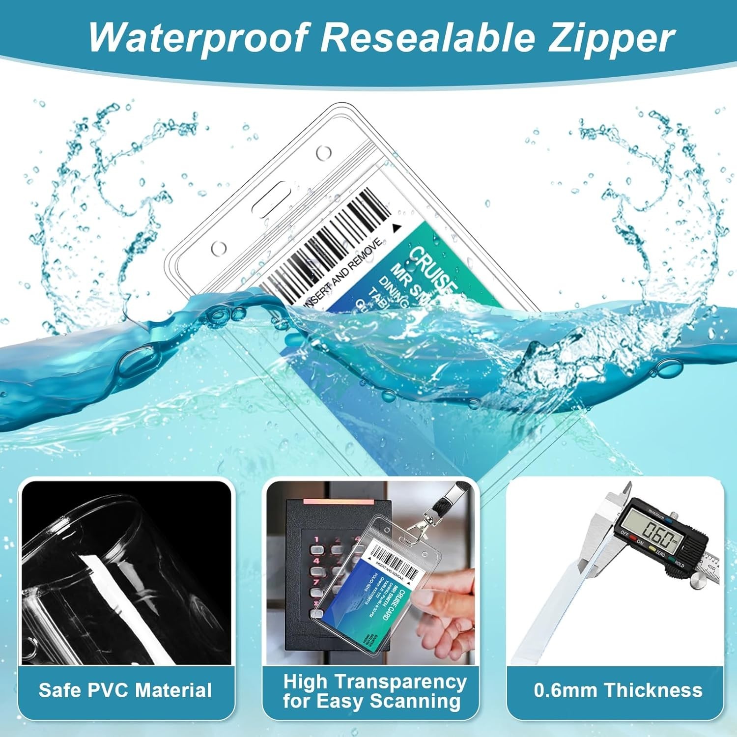 3 Pack Clear ID Badge Holder with Lanyard Black Lanyards with Vertical Waterproo