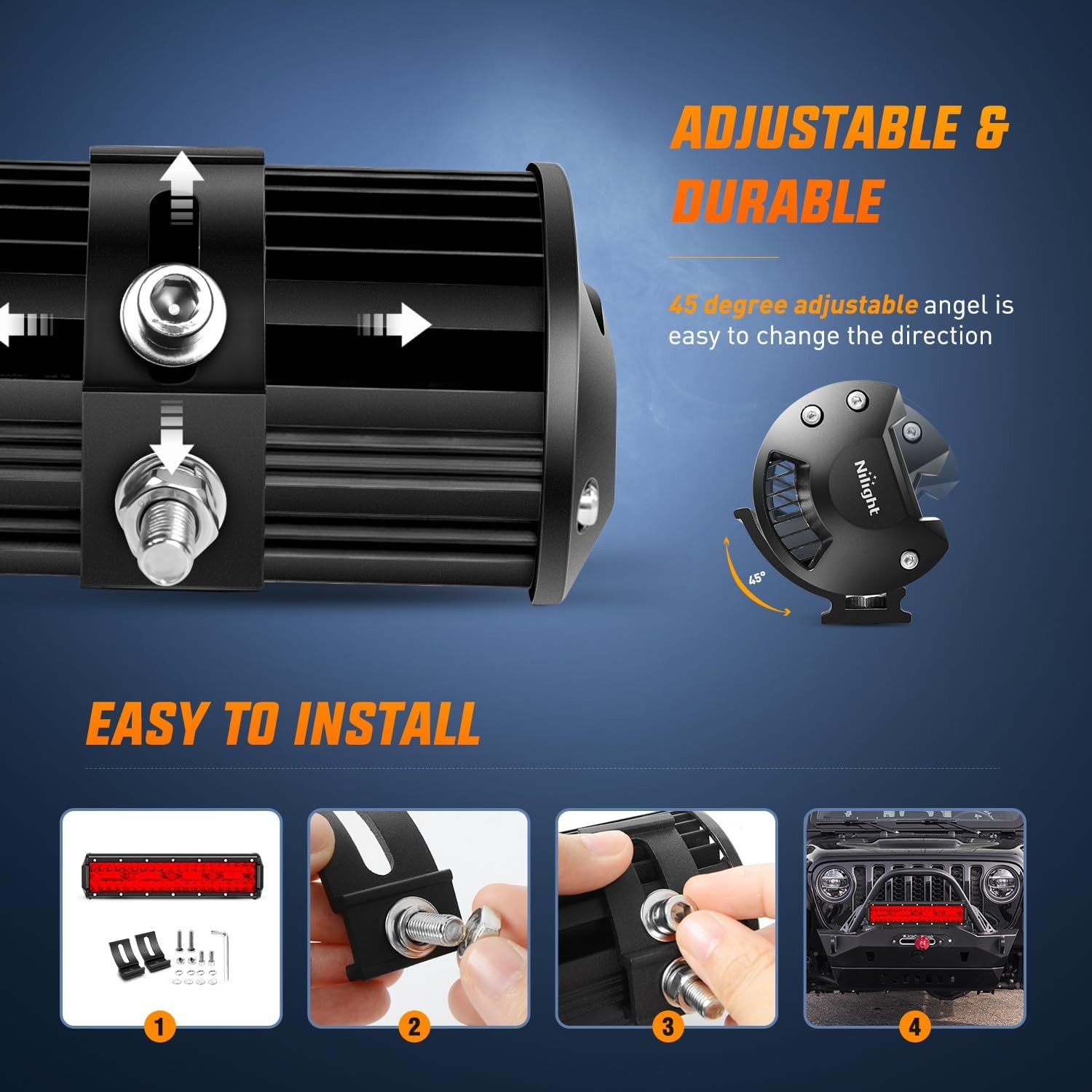 Nilight LED Light Bar 12 Inch 240W Red Pod Lights Triple Row Spot Flood Combo