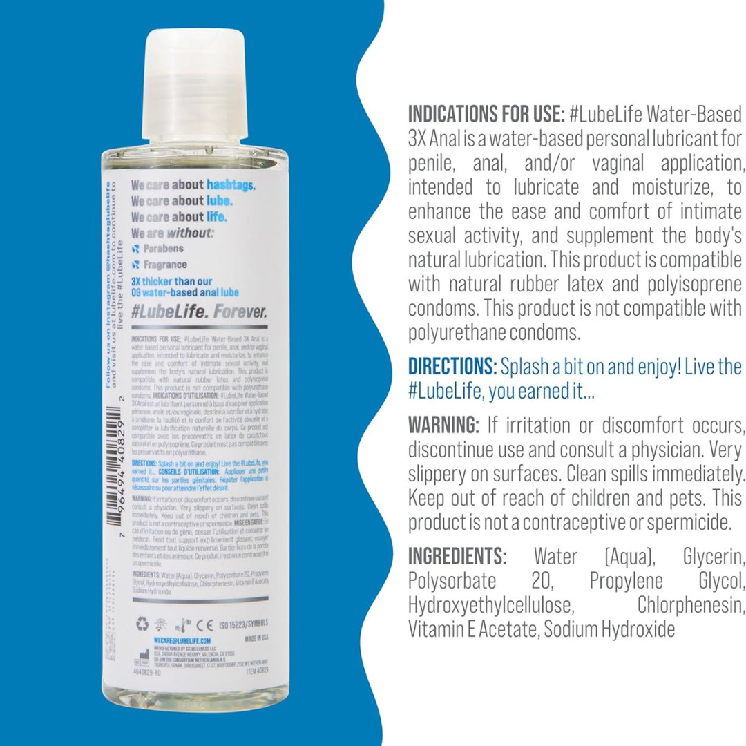 LubeLife 3X Anal Lube – Extra Thick Water Based Lube for Men, Women & Couples –