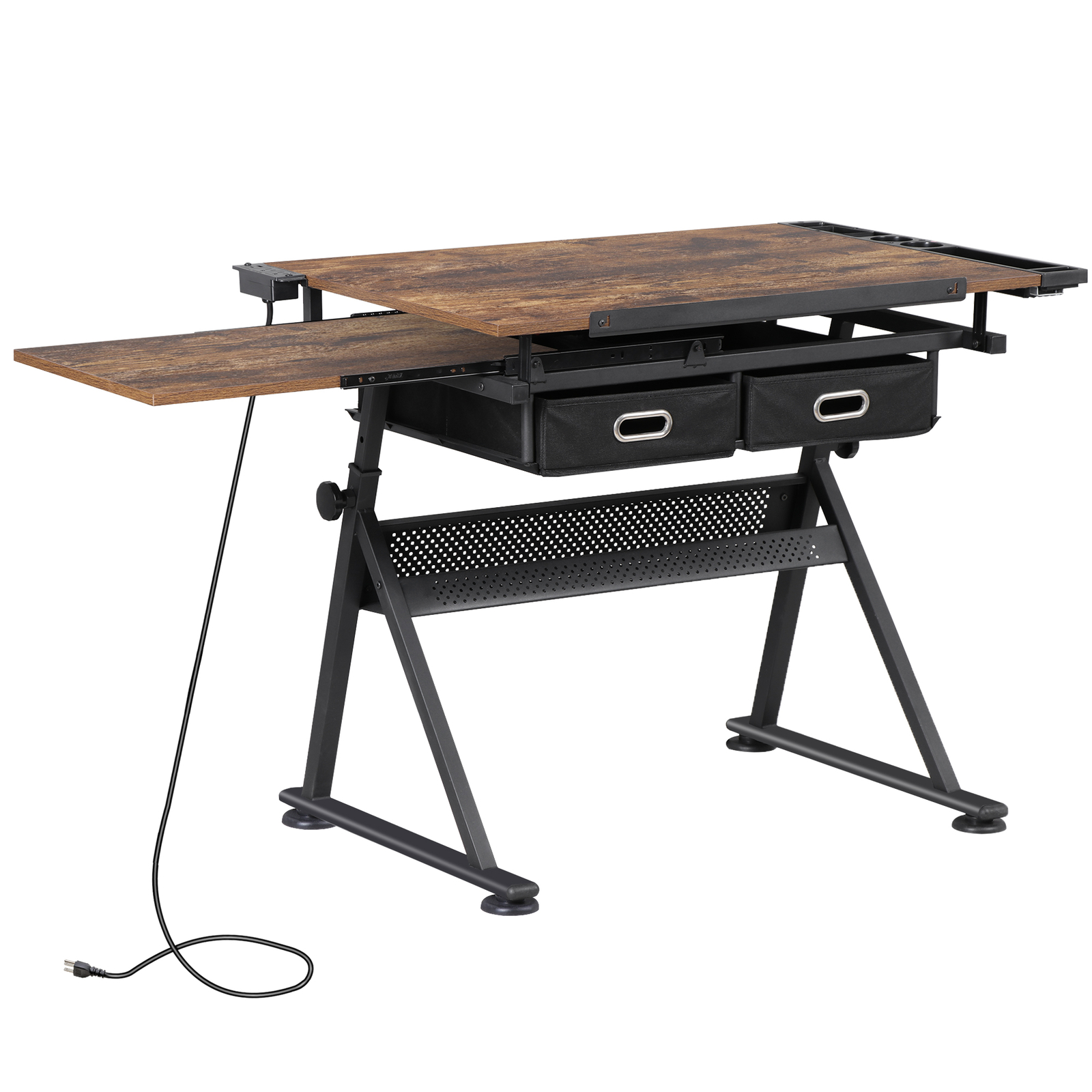 Drafting Drawing Table Tiltable Tabletop Adjustable Height with Charge Outlet