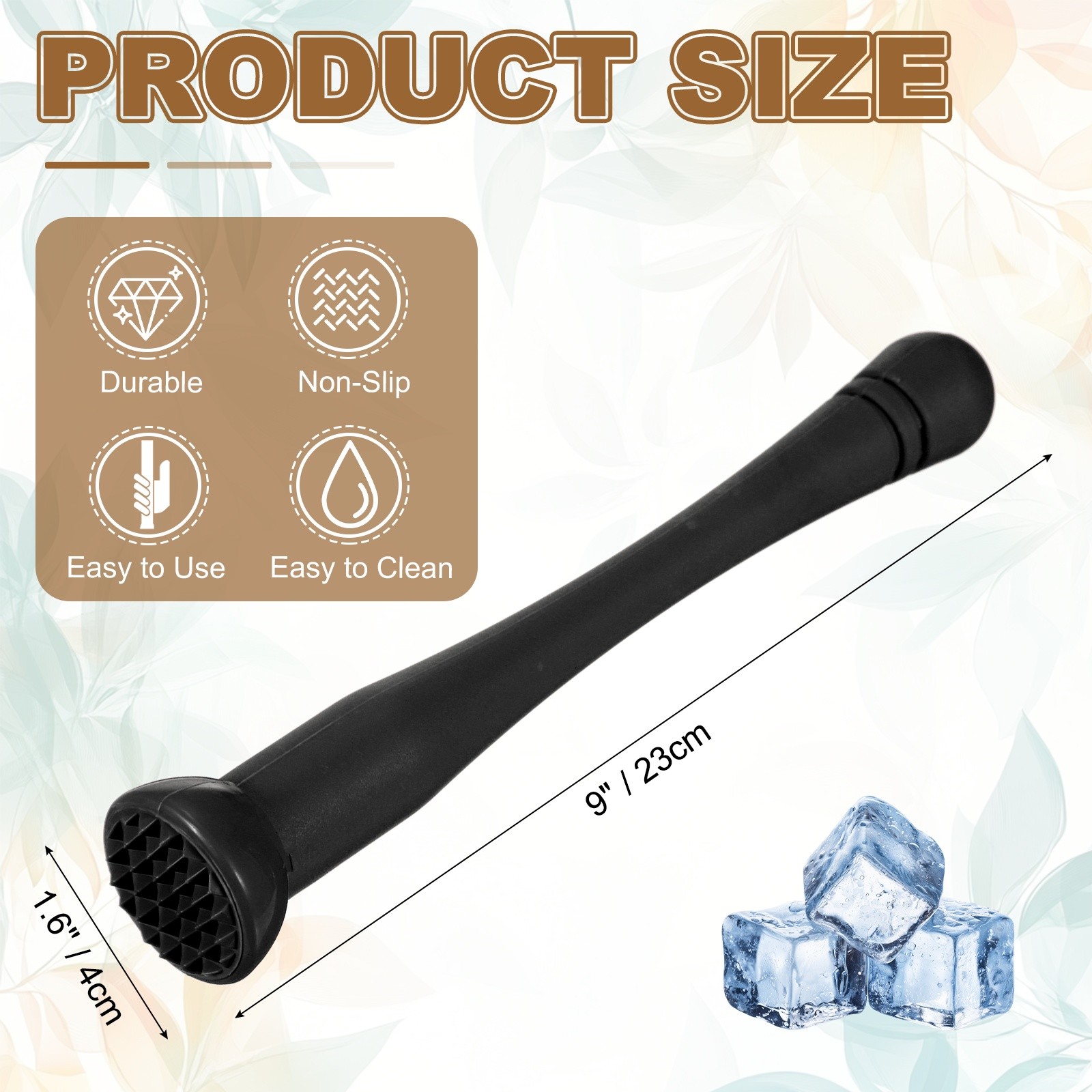 Cocktail Muddler, 9 Inch PP Drink Muddler, Black (Thin)