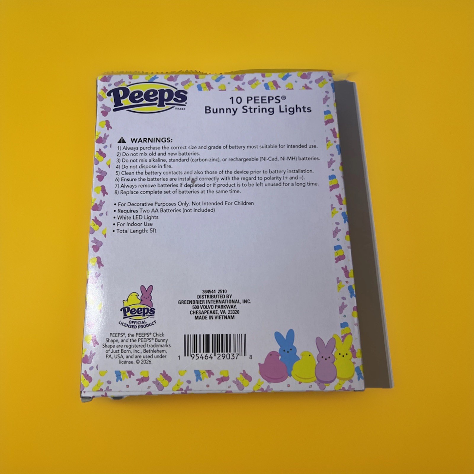 🐰NIB Set of (2)Pastel Peeps Bunny LED String Lights 5 Feet