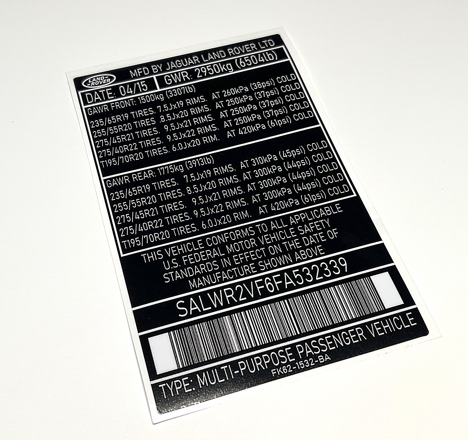 Automobile VIN ID Label Replacement Sticker – Car Identification Decal Set of 4