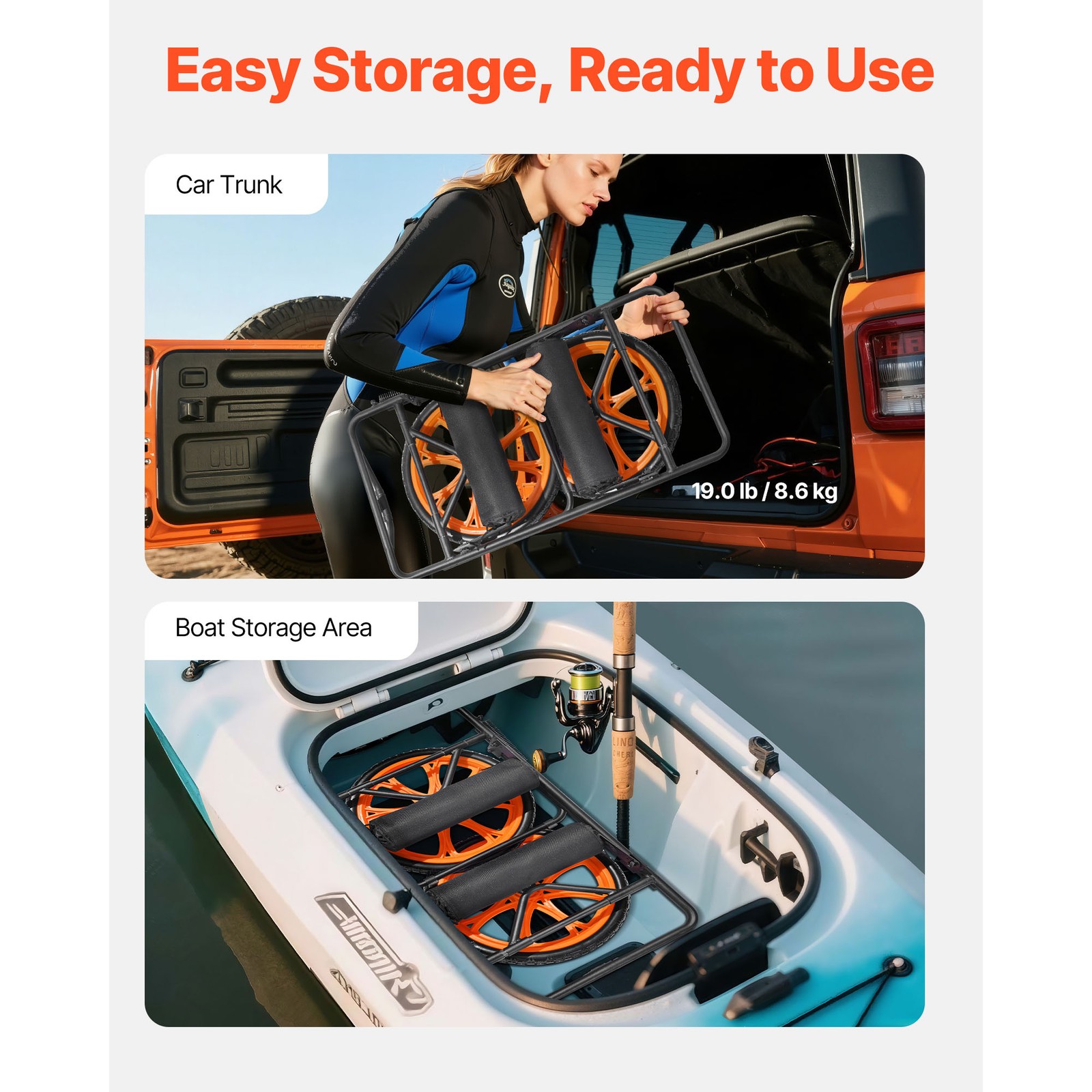 Uimoso Detachable Kayak Carrier with 330 lbs Capacity and 15-inch Rubber Wheels