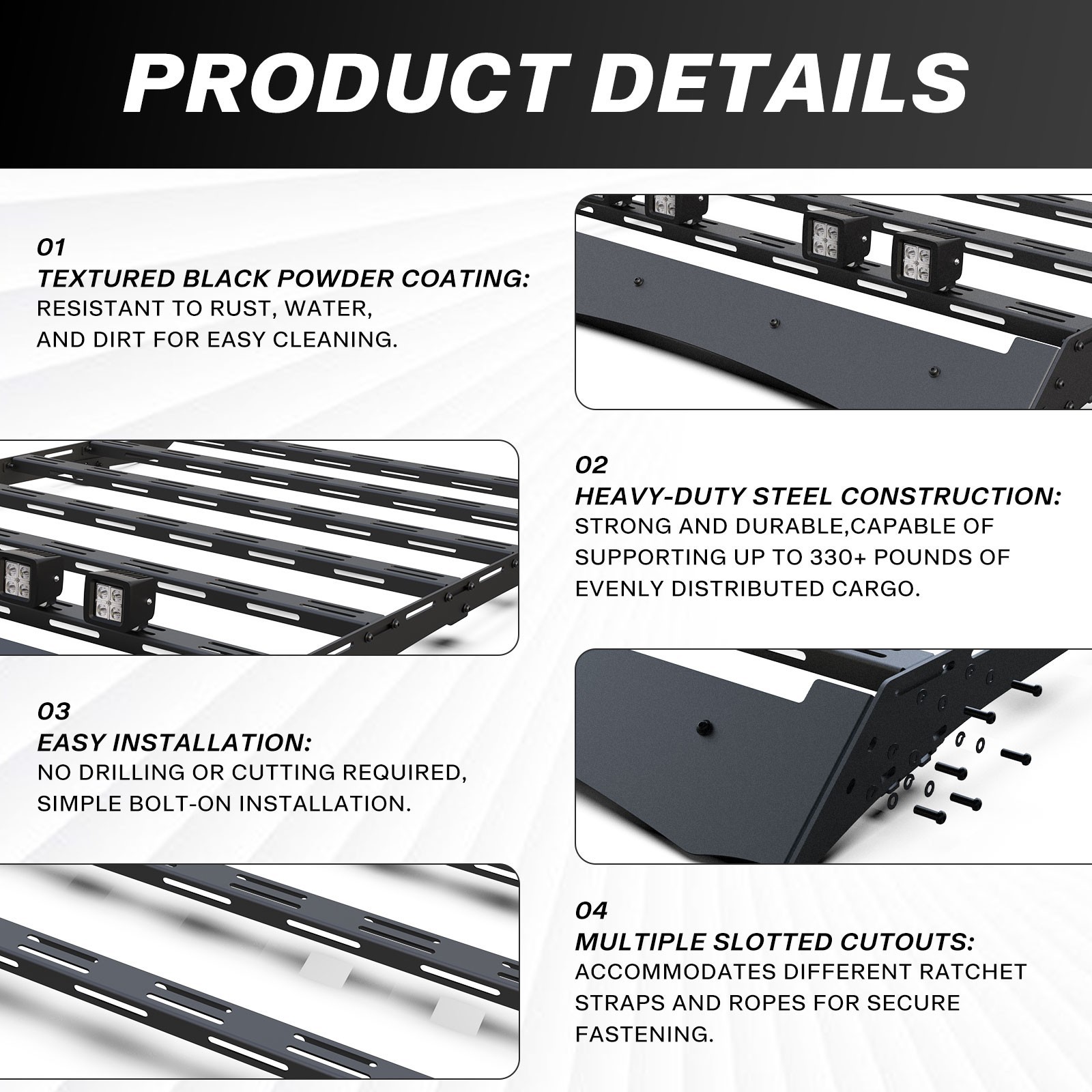 US For 2005-2023 Toyota Tacoma Double Cab Roof Rack Cargo Carrier w/LED Light