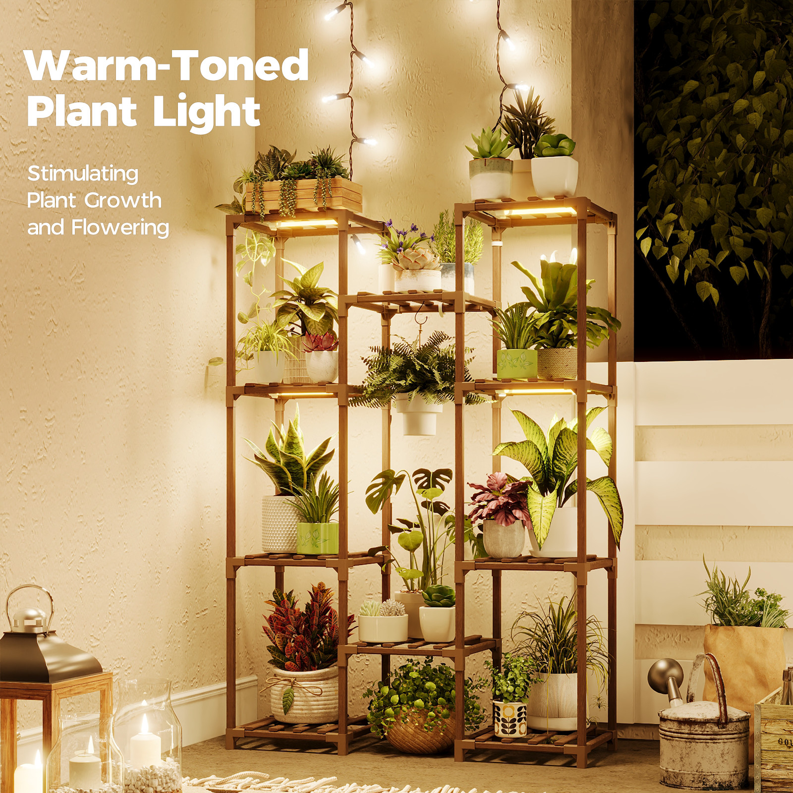 Bamworld Plant Stand with Grow Light Plant Shelf for Mutiple Pots Plant Holder