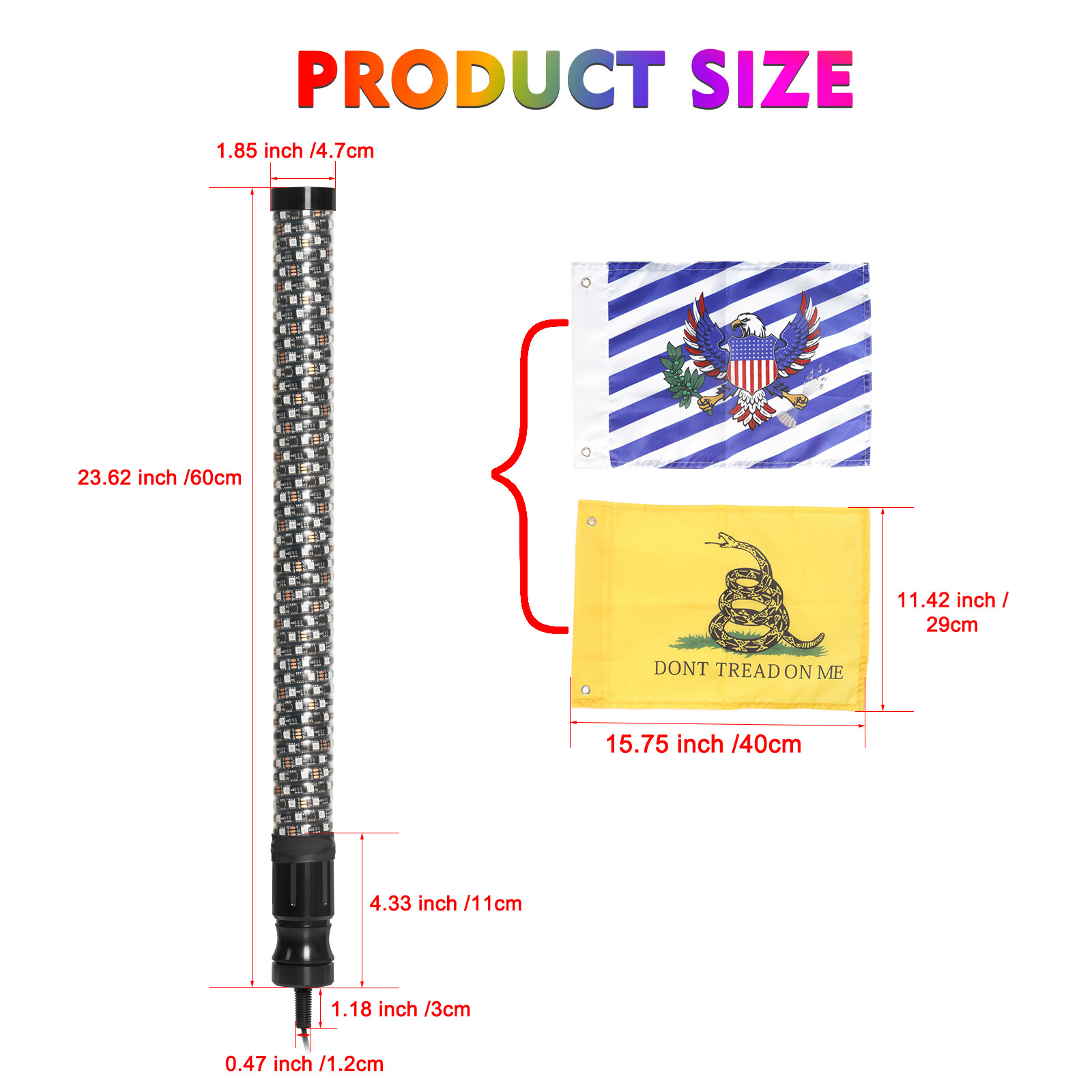 2PCS 2FT Spiral LED Fat Whip Light Antenna RGB Chasing For Can-am X3 RZR UTV ATV