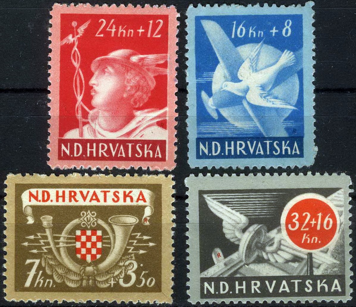 Croatia 1944 Mercury Post Horn Carrier Pigeon MH (SC# B52-B55)