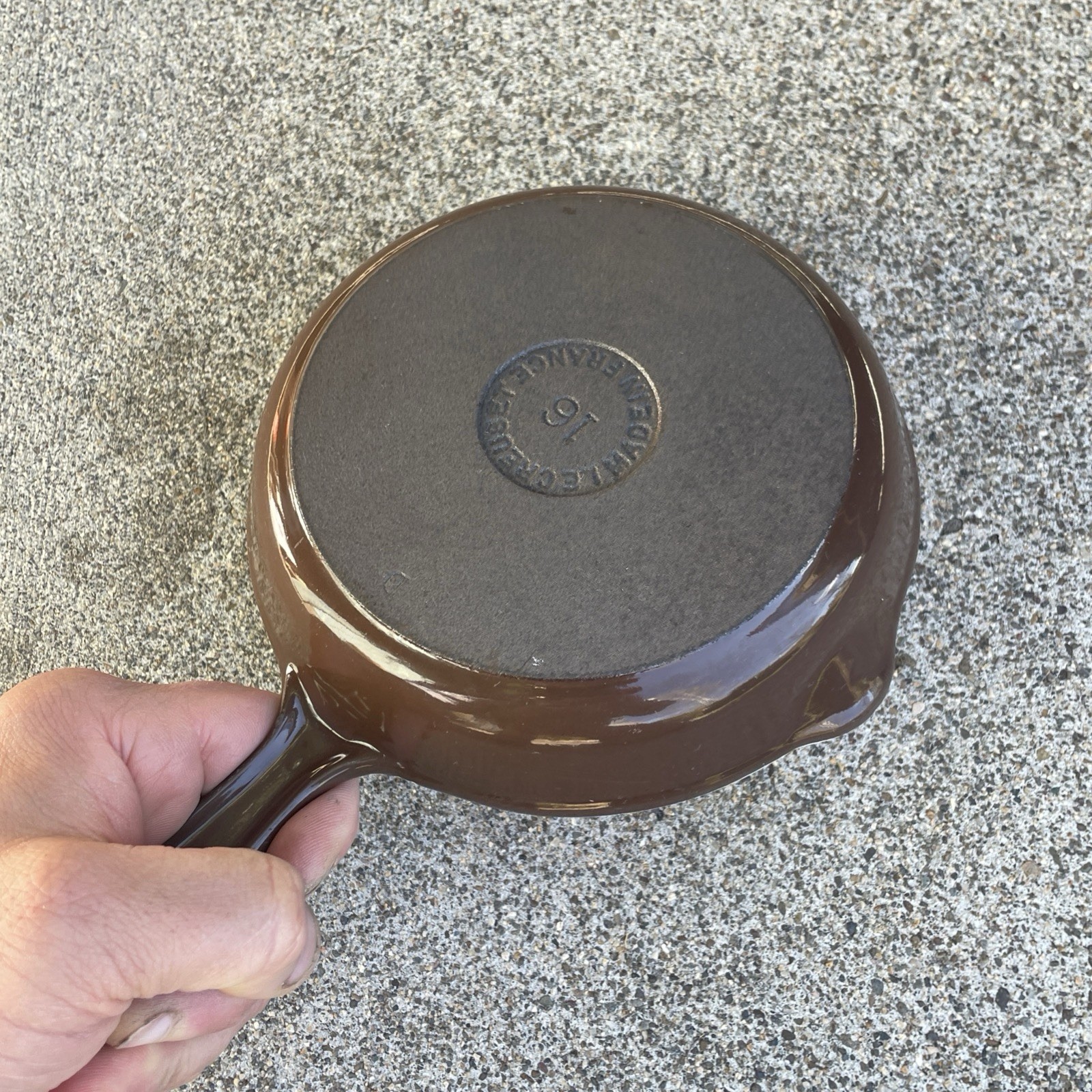 Vintage #16 Le Creuset 6.5" Spouted Skillet Frying Pan Brown Enamel Cast Iron