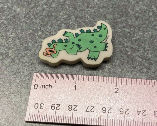 Vintage 2" Rubber Dinosaur w Sunglasses Eraser Dancing Green Retro 80s 90s