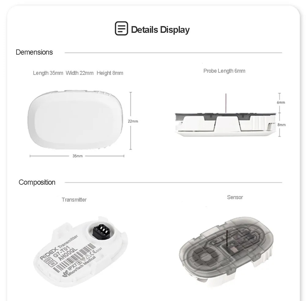 AiDEX 24 Hour Continuous Glucose Monitoring System Home Diabetes Glucose Sensor