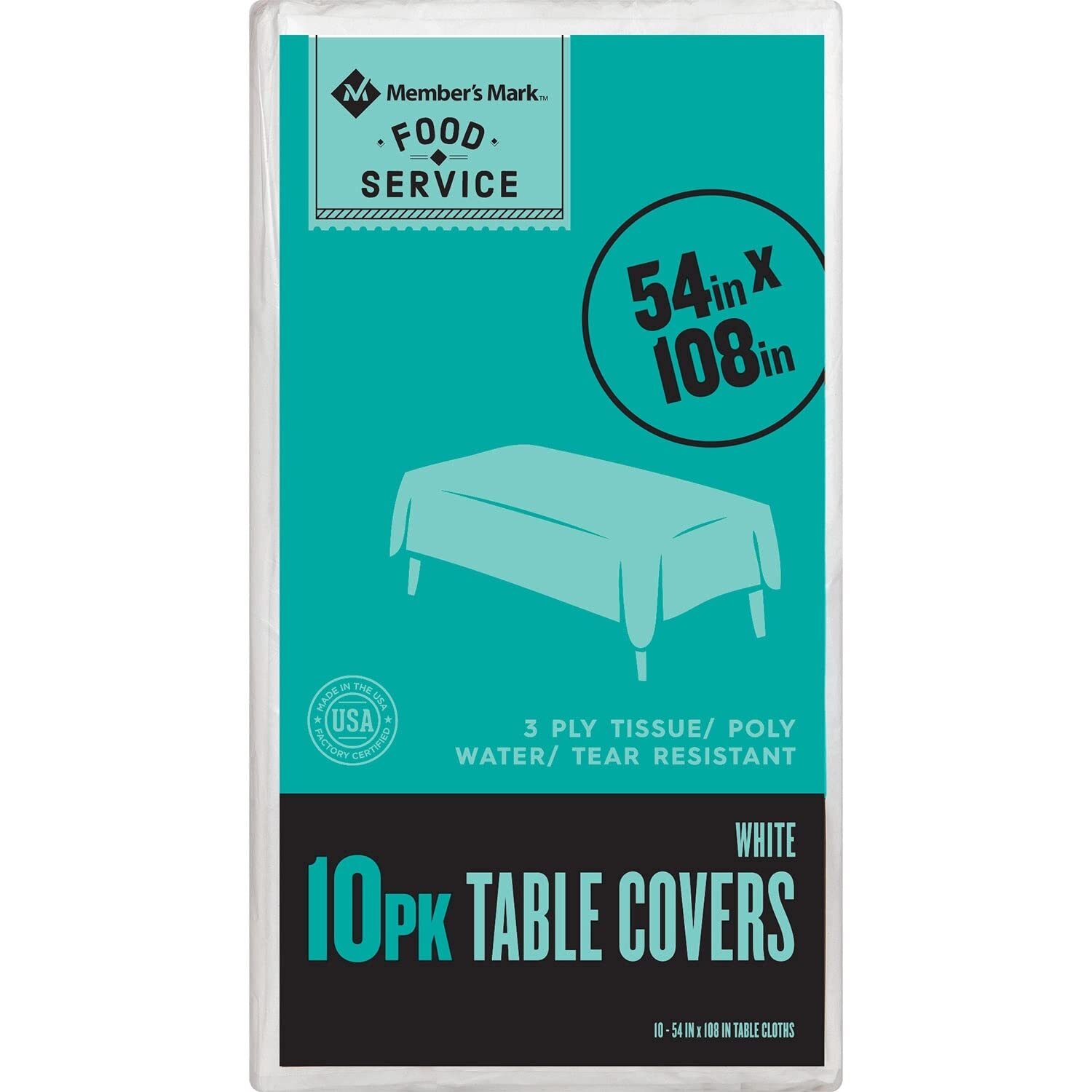 Member's Mark White 3-Ply Tissue Tablecovers, 54" x 108" (10 Count)