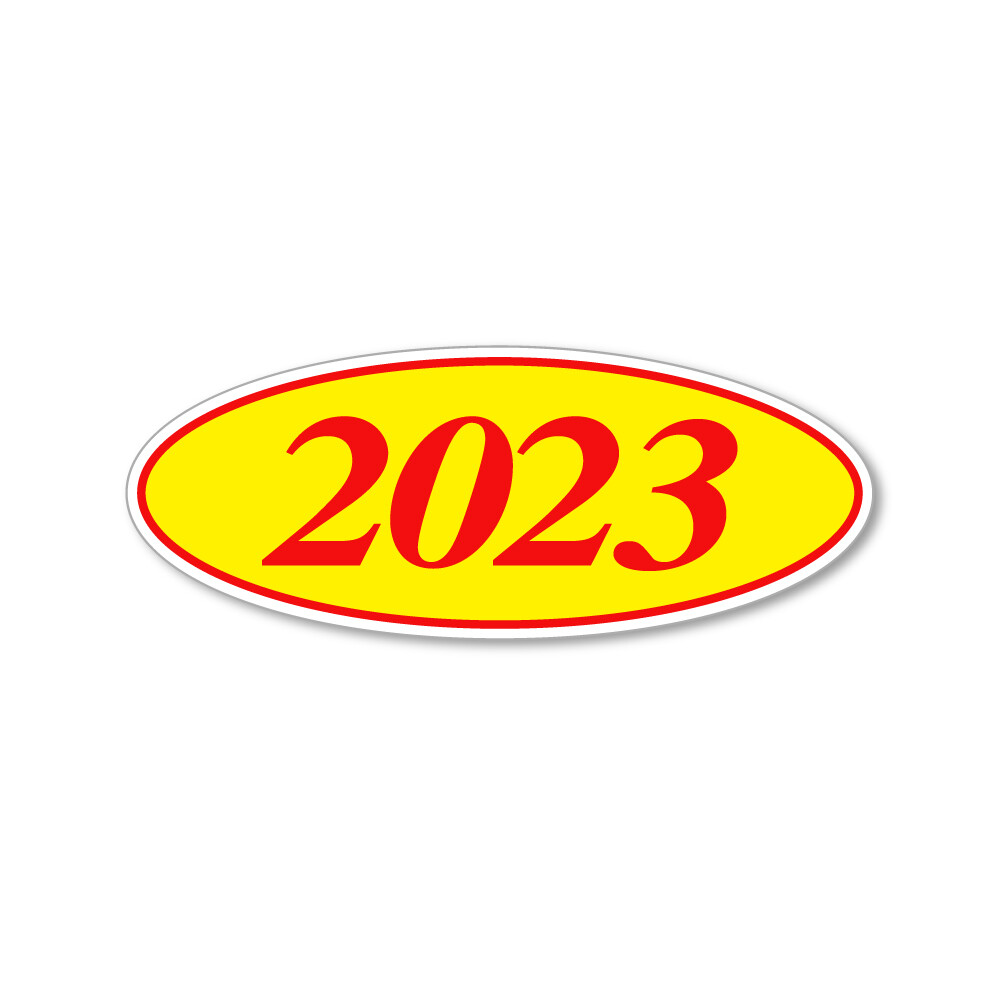 Car Dealer Windshield Oval Model Year Stickers, 4 Digit Red/Yellow