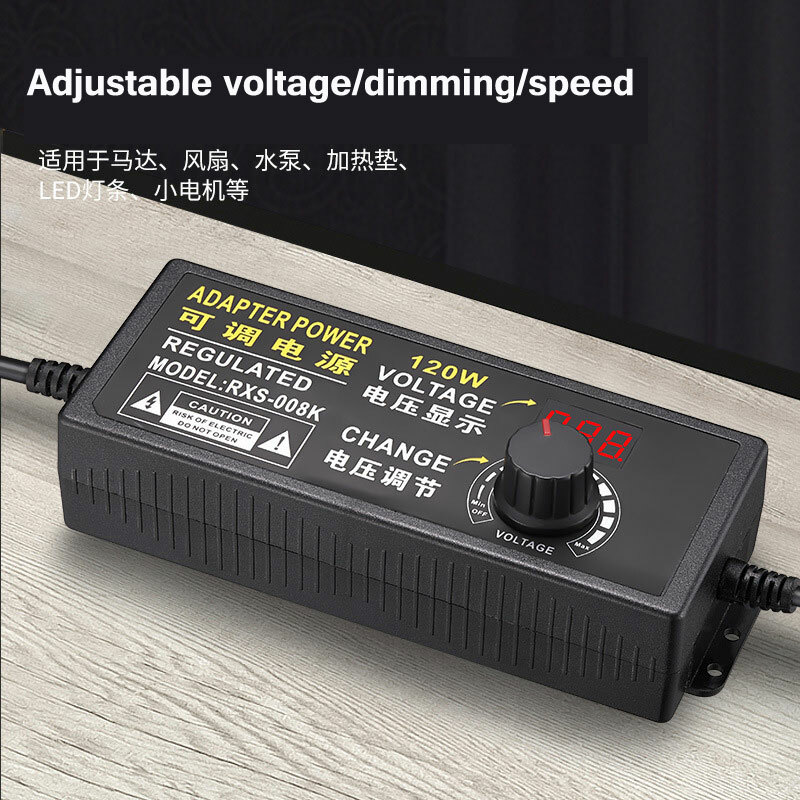 9V-24V 5A 120W Adjustable Voltage Power Supply Adapter Transformer 14 Plugs US