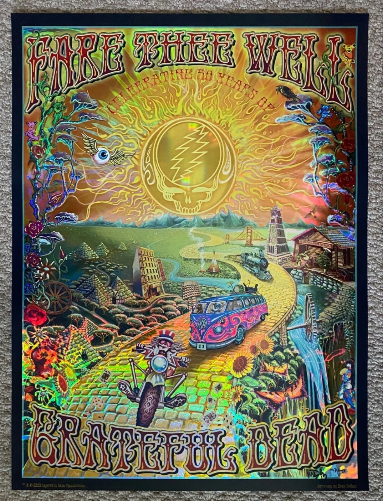 Grateful Dead Poster Mike DuBois Fare Thee Well Foil Hologram Art Golden Road 50