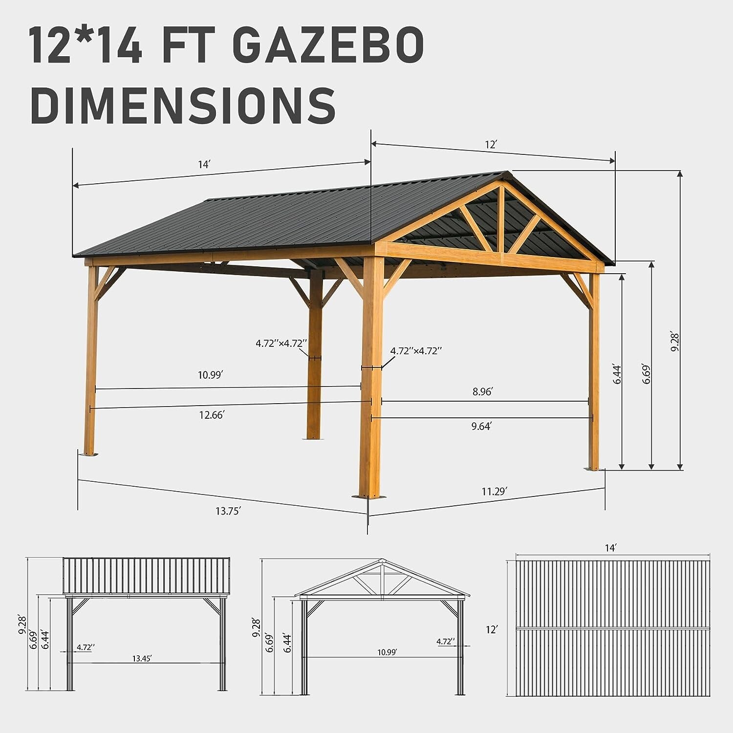 Domi 12' x 14' Outdoor Hardtop Gazebo w/Galvanized Steel Canopy(Wood Looking)