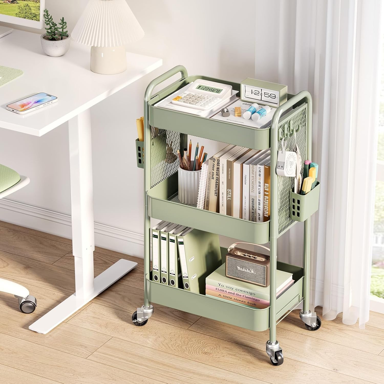 Organizador de almacenamiento con ruedas de 3 niveles, carrito metálico con rued