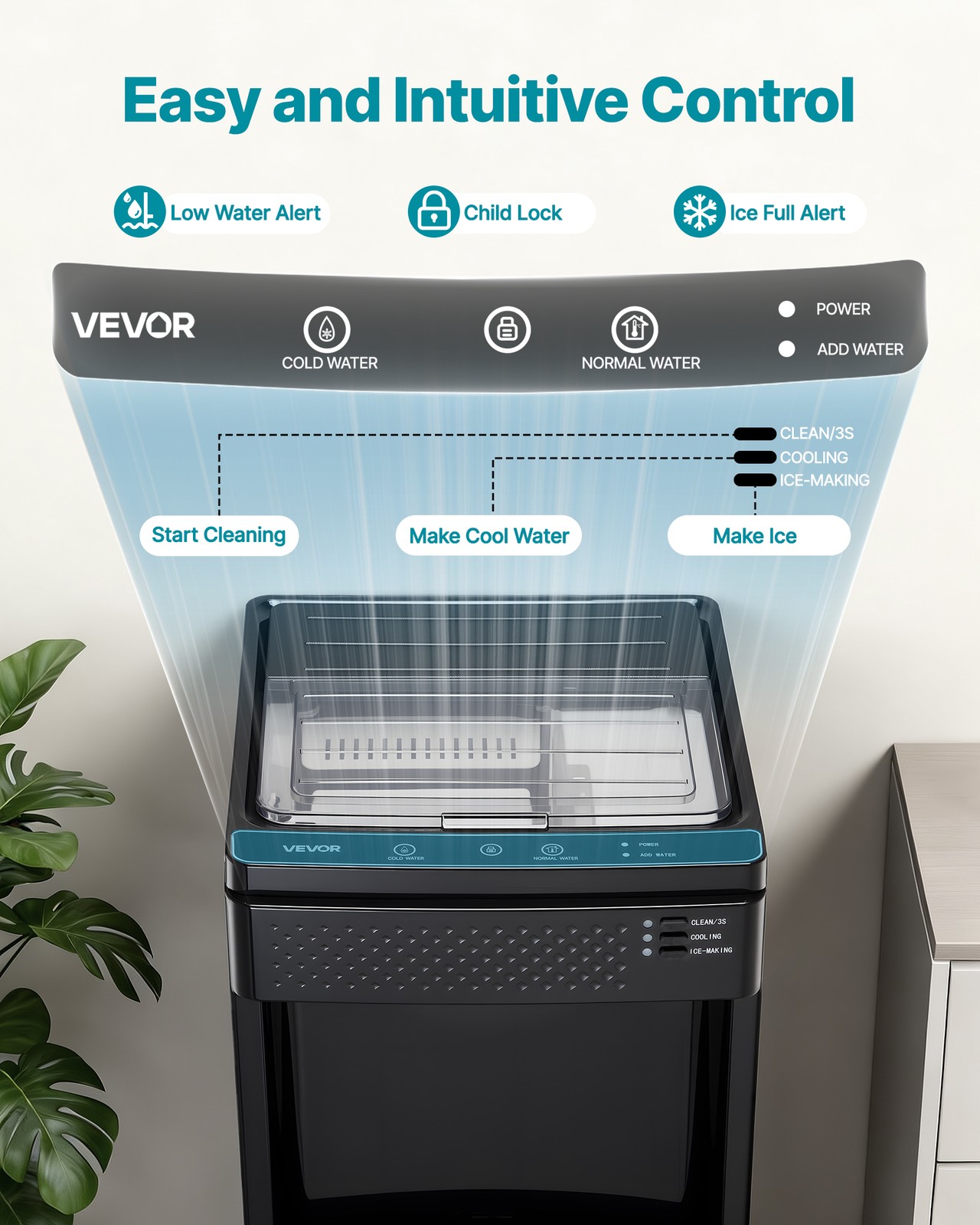 VEVOR Water Dispenser with Ice Maker 3-in-1 Floor-Standing Water Cooler for Home