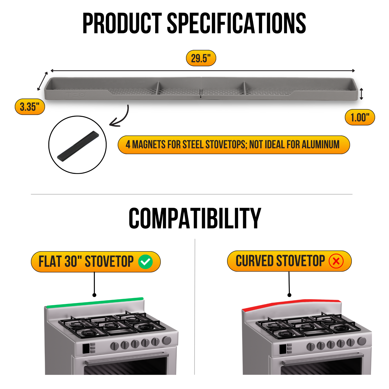 TEO Magnetic Stove Top Shelf - Silicone 30" Over the Stove Spice Rack