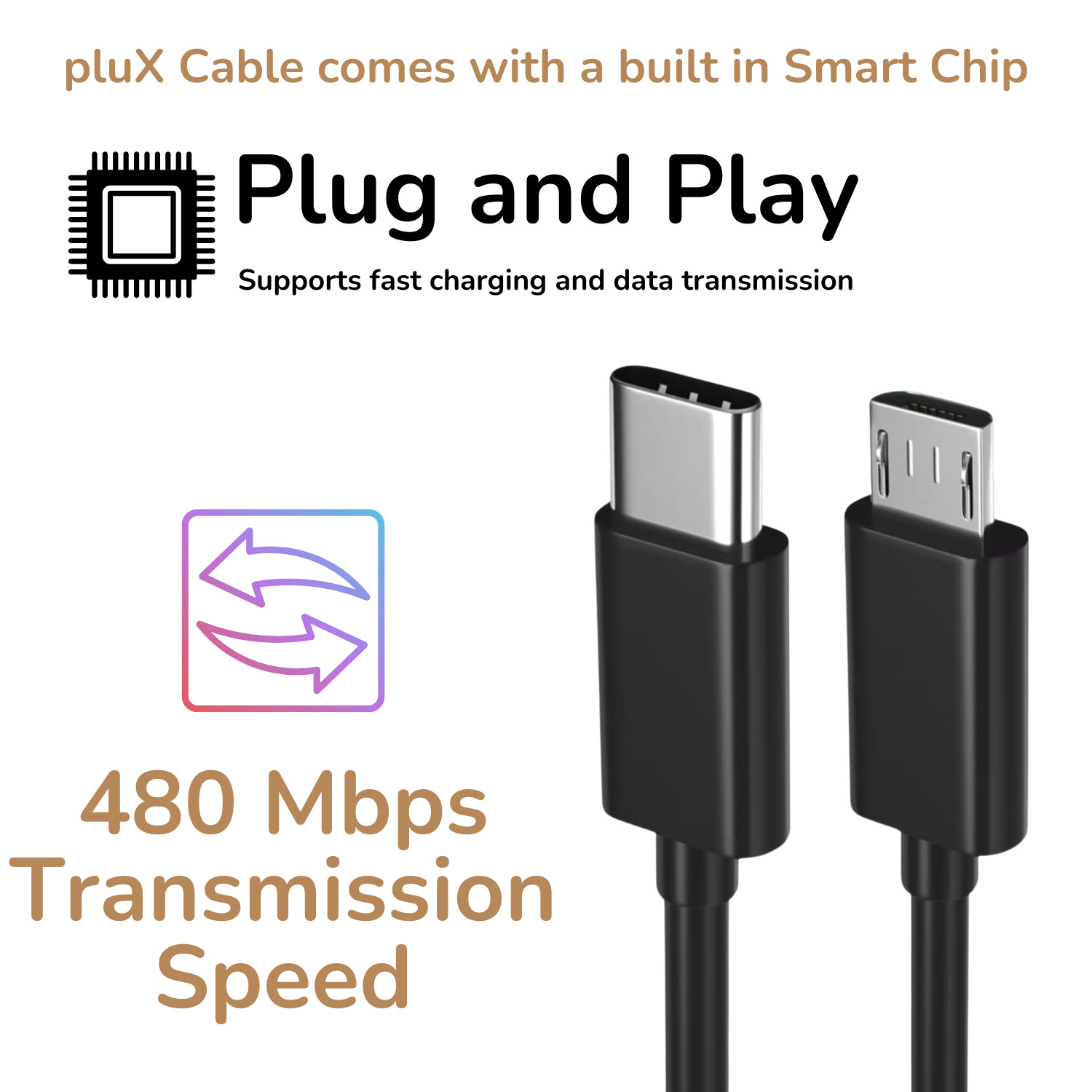 USB Type C to Micro 5V/2.4A Data & Sync Transfer OTG charging cable - Black LOT