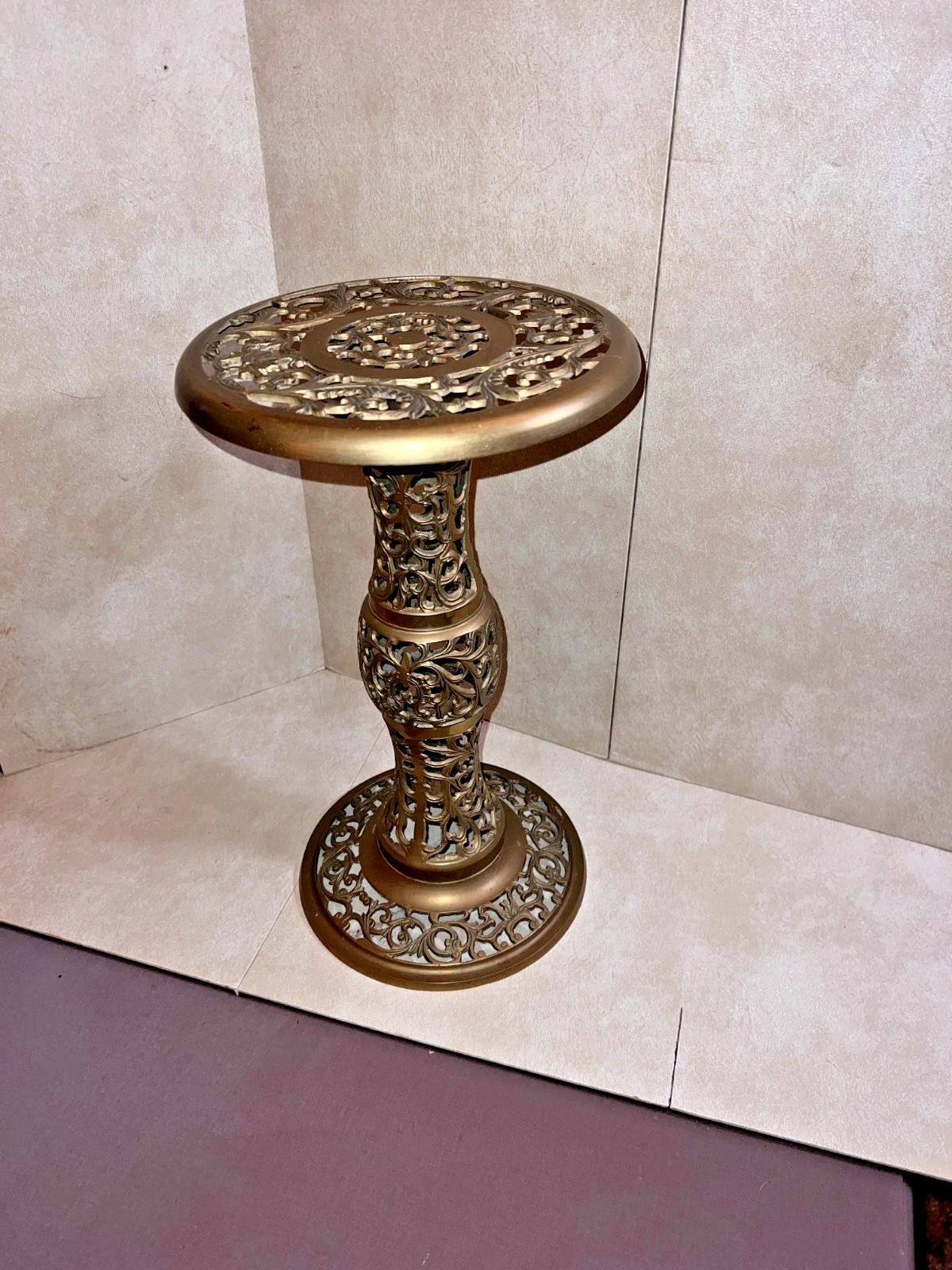 RARE 1950s Italian BRASS Filigree Plant Stand/ Table, Handmade Ornate Design