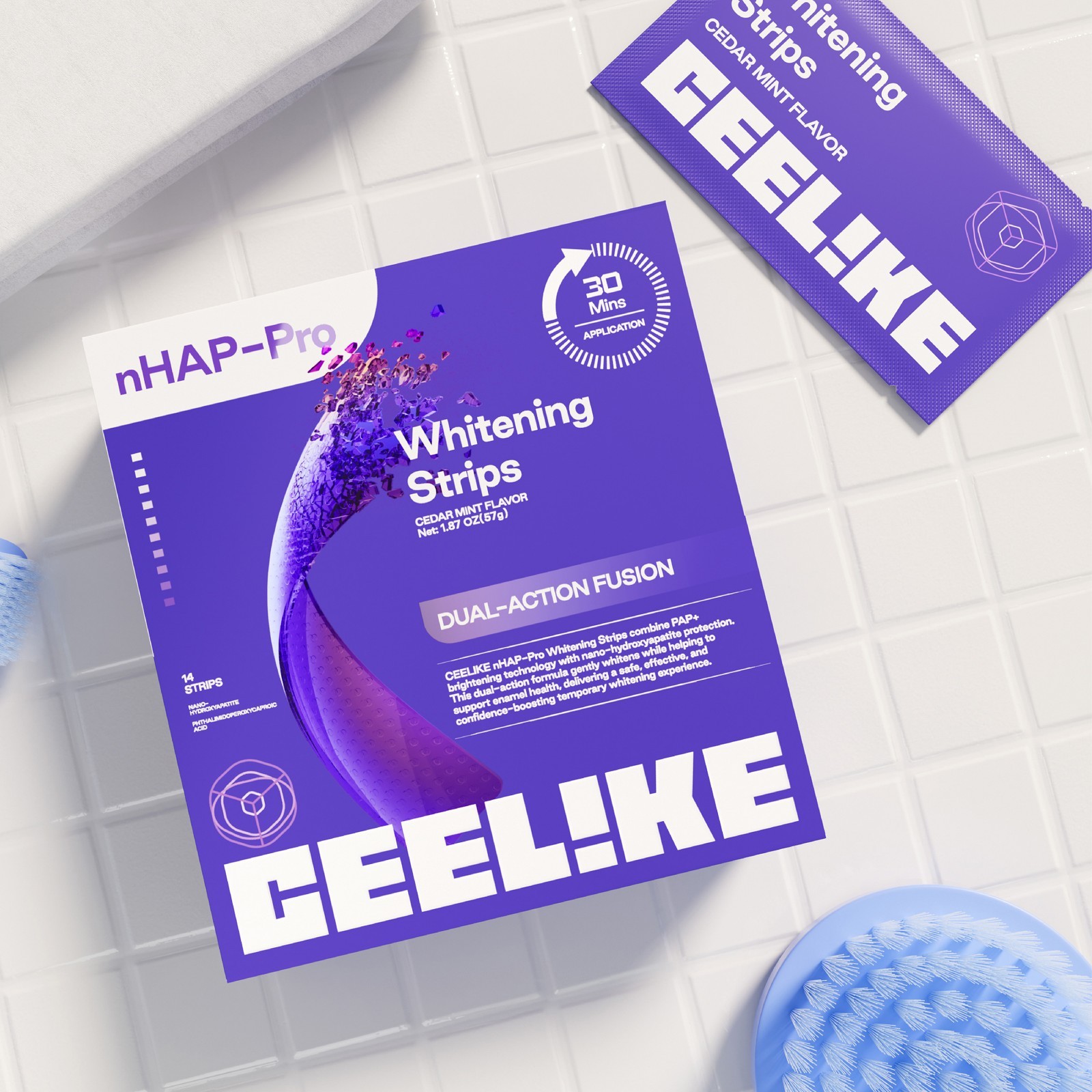 CEELIKE Purple Teeth Whitening Strips, PAP + nHAP, 42 Strips ( 21 Treatment )