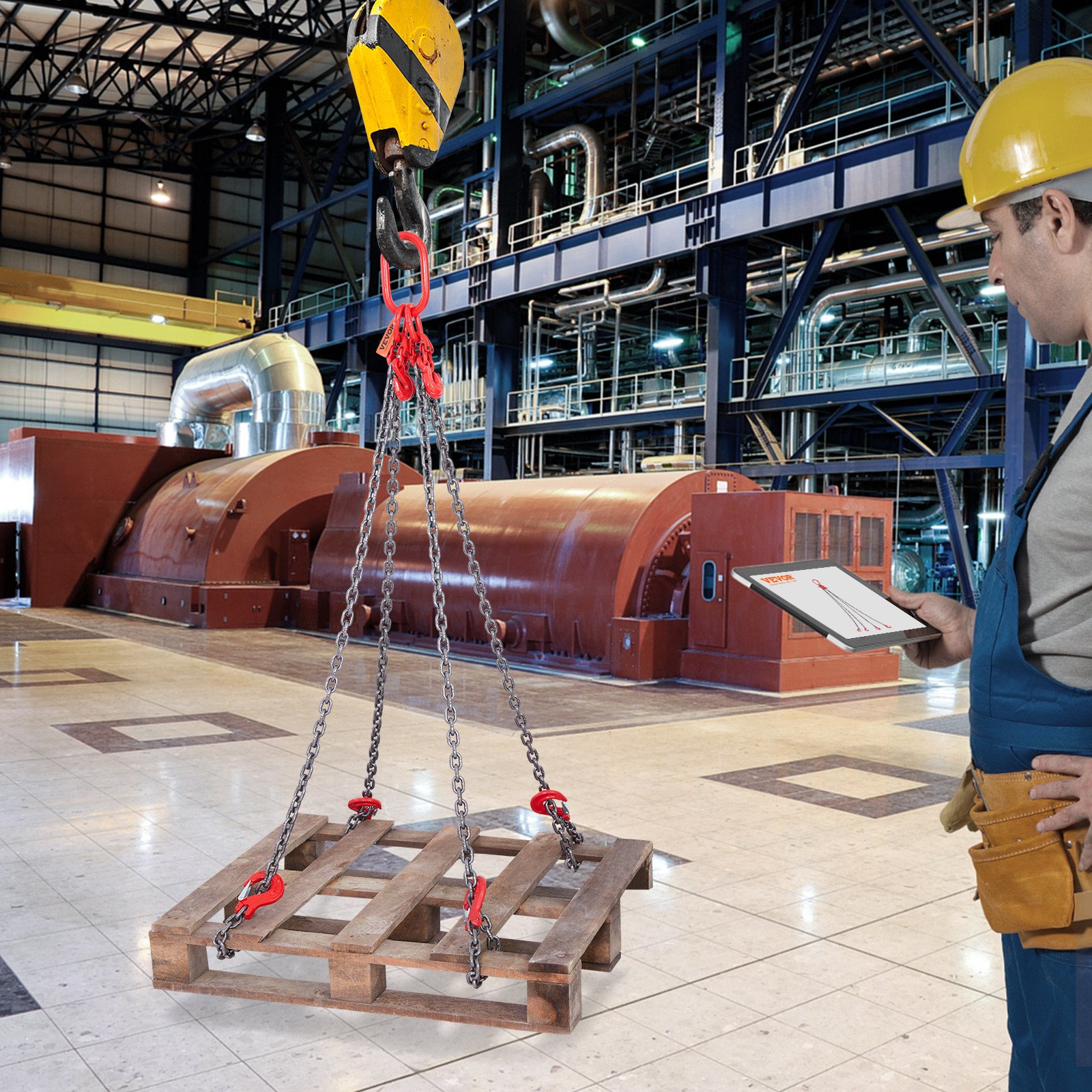 VEVOR 5/16" x 5' Chain Sling 4 Legs G80 Lifting Chain with Grab Hooks 11000 lbs