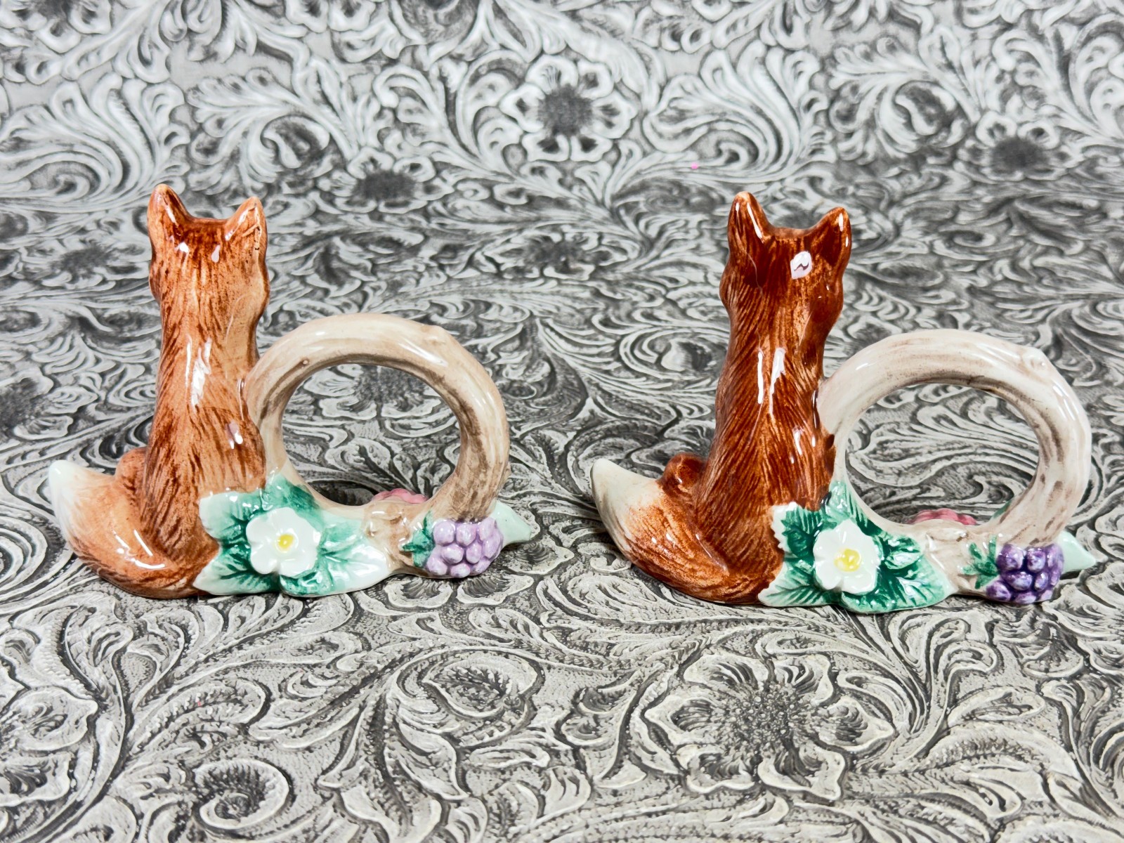Vintage Fitz & Floyd Reynard The Fox Napkin Rings 1990 Woodland FF Christmas
