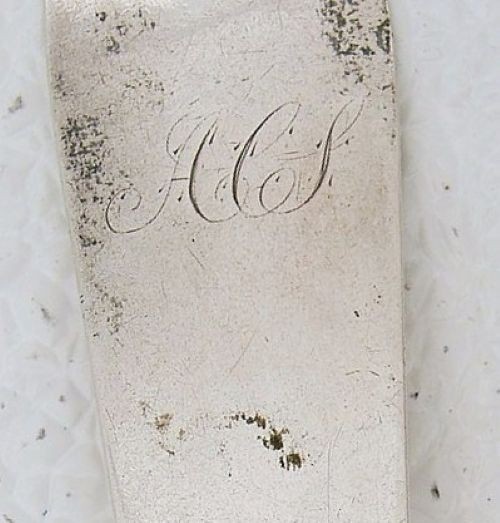 Early American Coin Silver Serving Fiddle End Spoon Early Hallmarked P&R