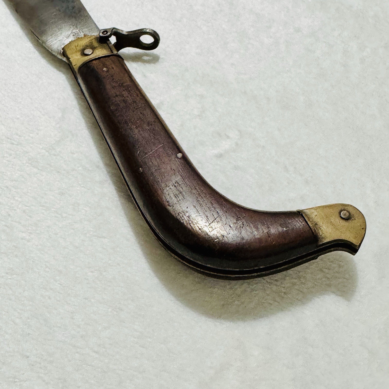 Whitby-Foreign-Roncola-Pruning-Thatcher-Bill-Hook-Knife-W/-Brown-Wooden-Handle