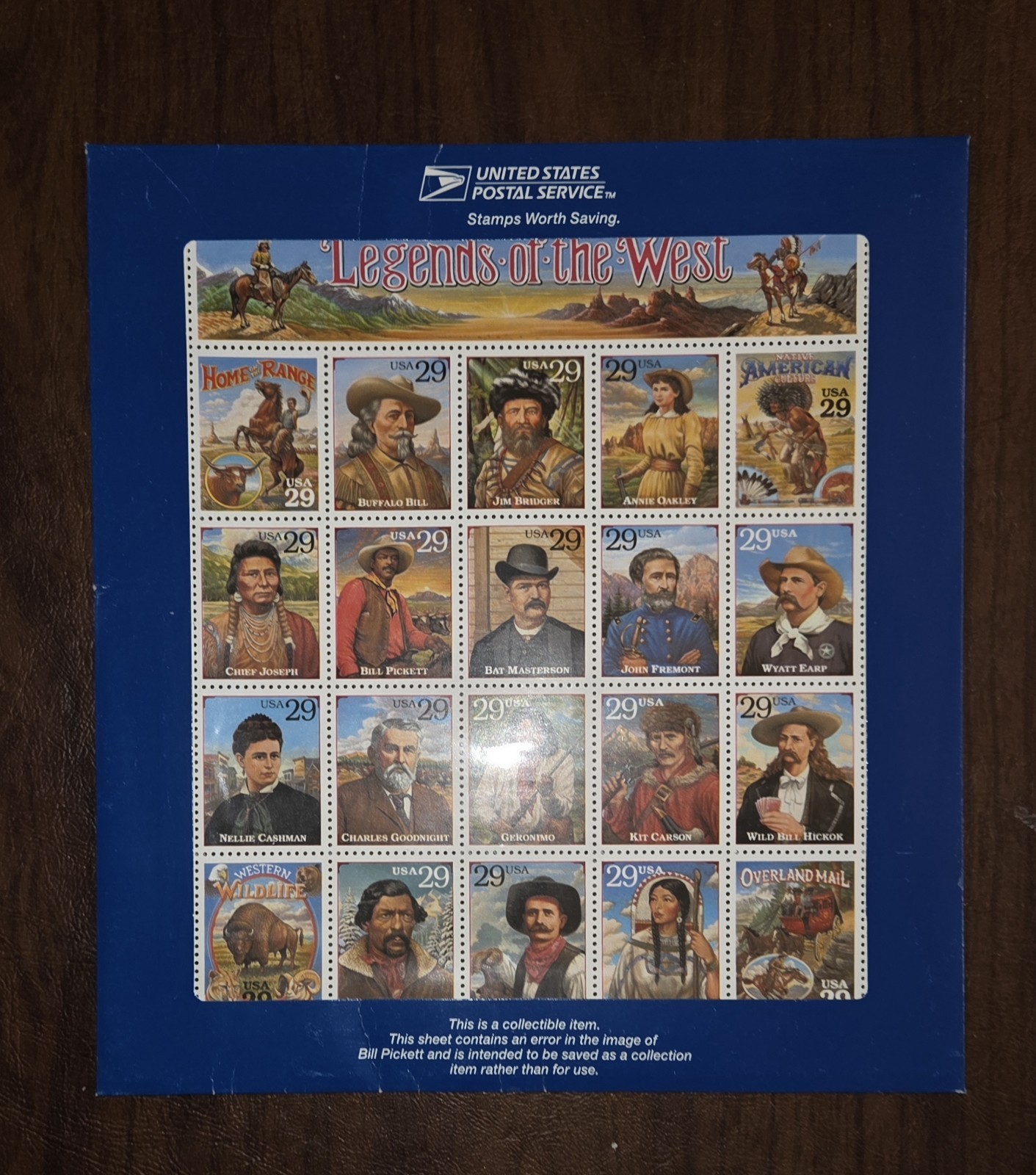 United States Sc# 2870 Legends of the West Recalled Error Sheet Mint MNH + BOOK