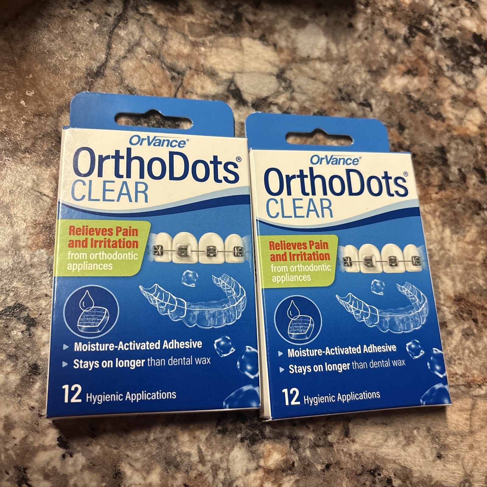 OrthoDots 2 Pack CLEAR Moisture Activated Adhesives 12 Hygienic Applications/Box