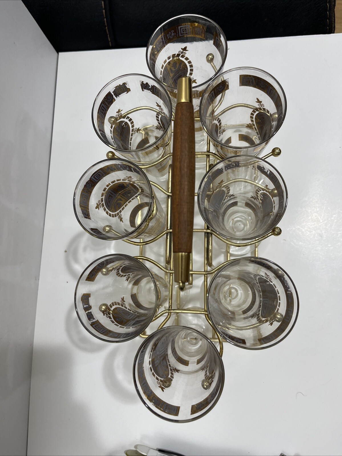 Vintage 1960s MCM Culver Coronet Barware 8 Pilsner Drinking Glasses W/ Caddy Set