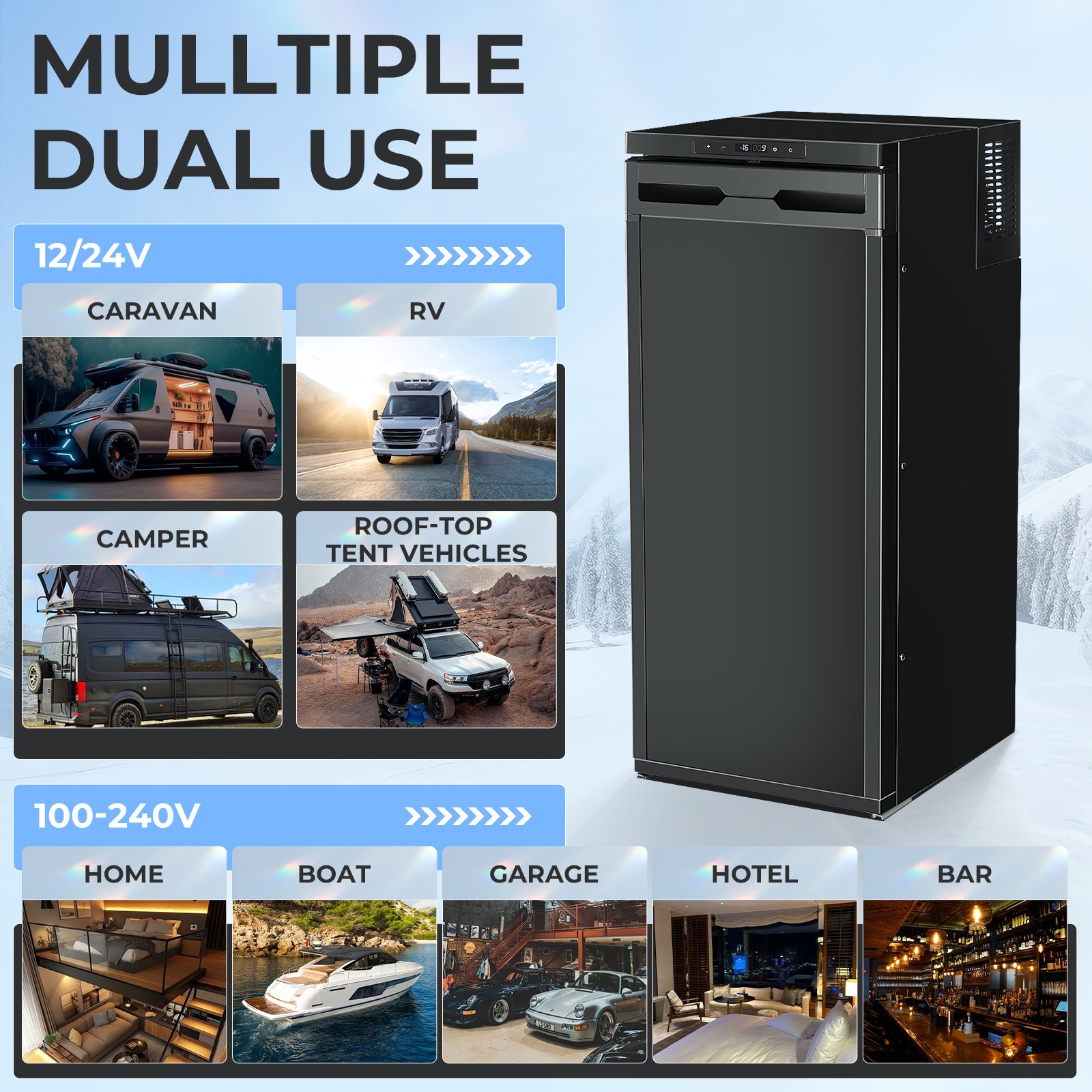 3.18 Cu.Ft Truck Fridge AC110V DC 12V/24V Portable RV Car Refrigerator Freezer