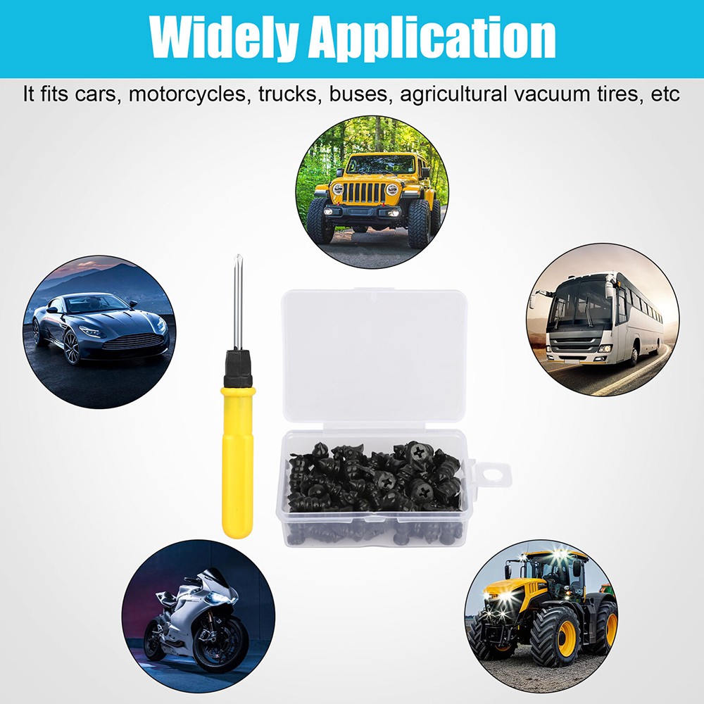 60PCS Tire Repair Screws Kit With Screwdriver 3 Sizes Rubber Plugs Flat Tires