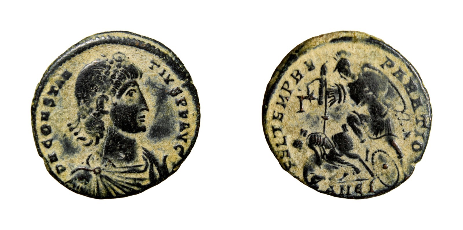 Splendid ANEI Spearing Horseman Gladiator Scene Barbarian CONSTANTIUS II. 337