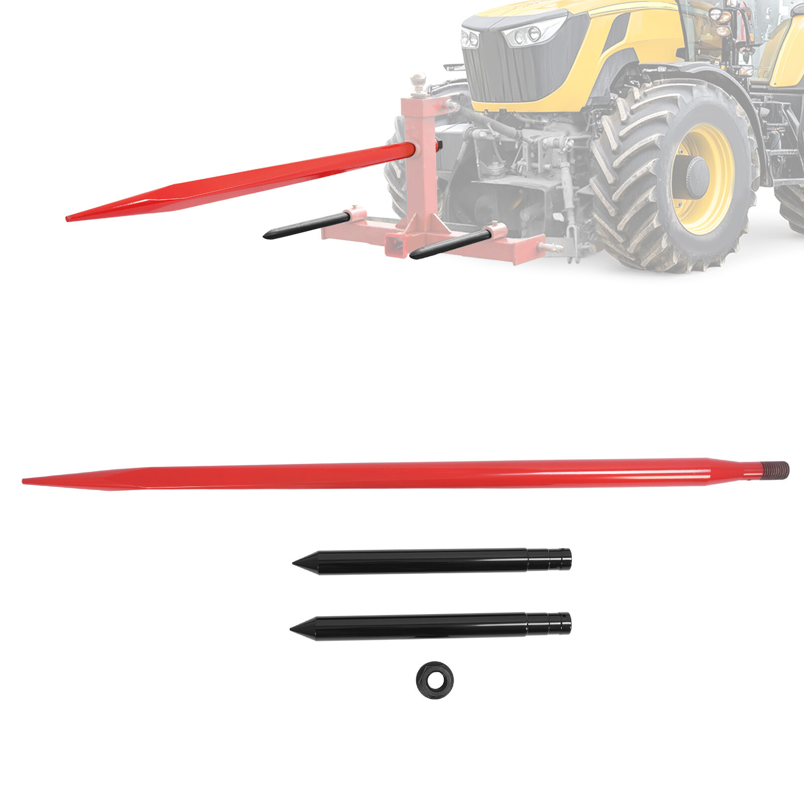 Hay Bale Spear Quick Attach Square W/Stabilizers Sleeves Spike Fork For Tractors