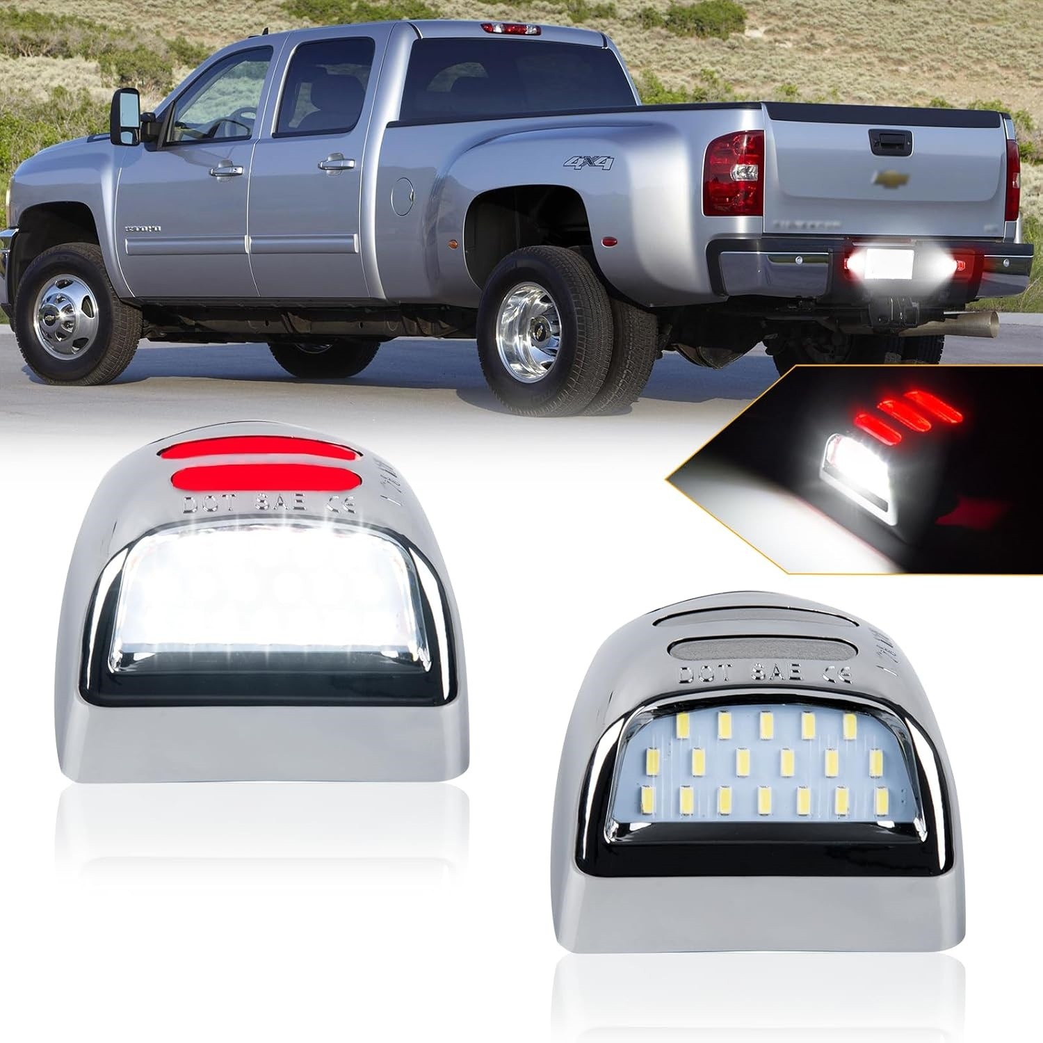 Chrome LED License Plate Tag Light for Chevy Silverado 1500/2500/3500 1999-2013