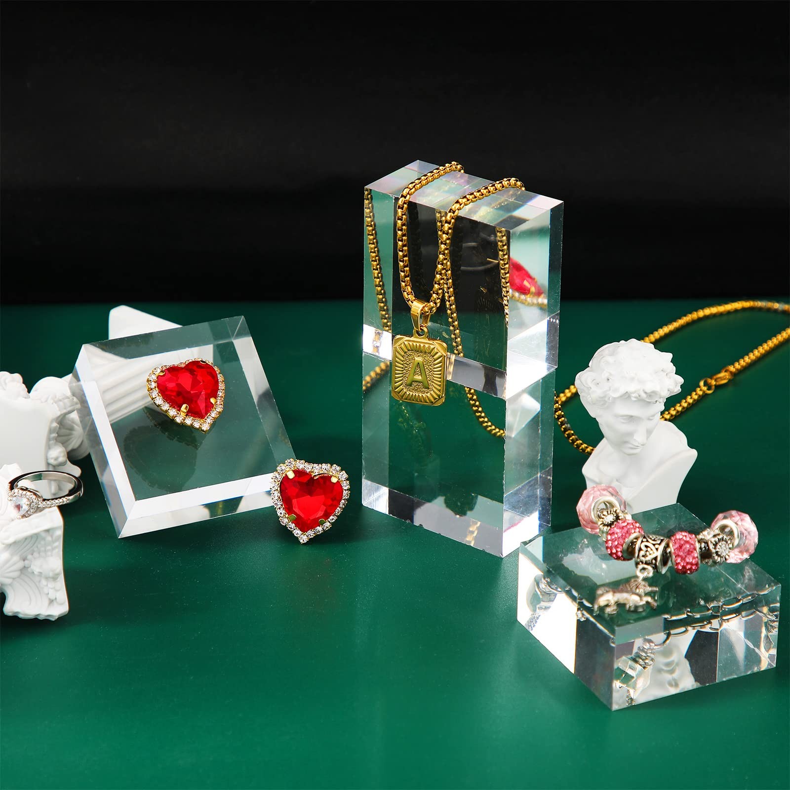 "4 PCS Acrylic Square Display Blocks 2x1"" Clear Polished Cube Jewelry Stand"