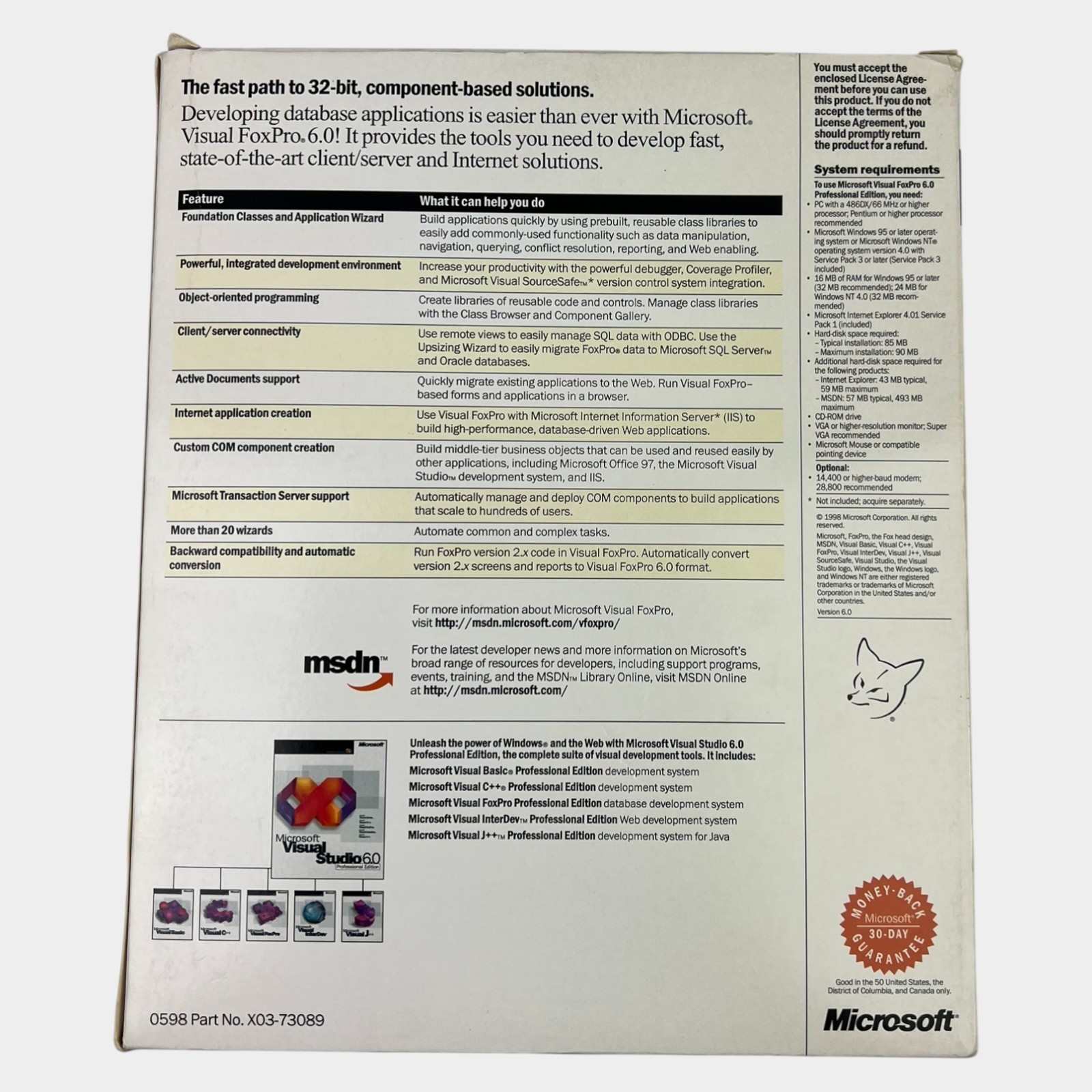 Microsoft Visual FoxPro 6.0 Professional Edition Box Set w/ Key