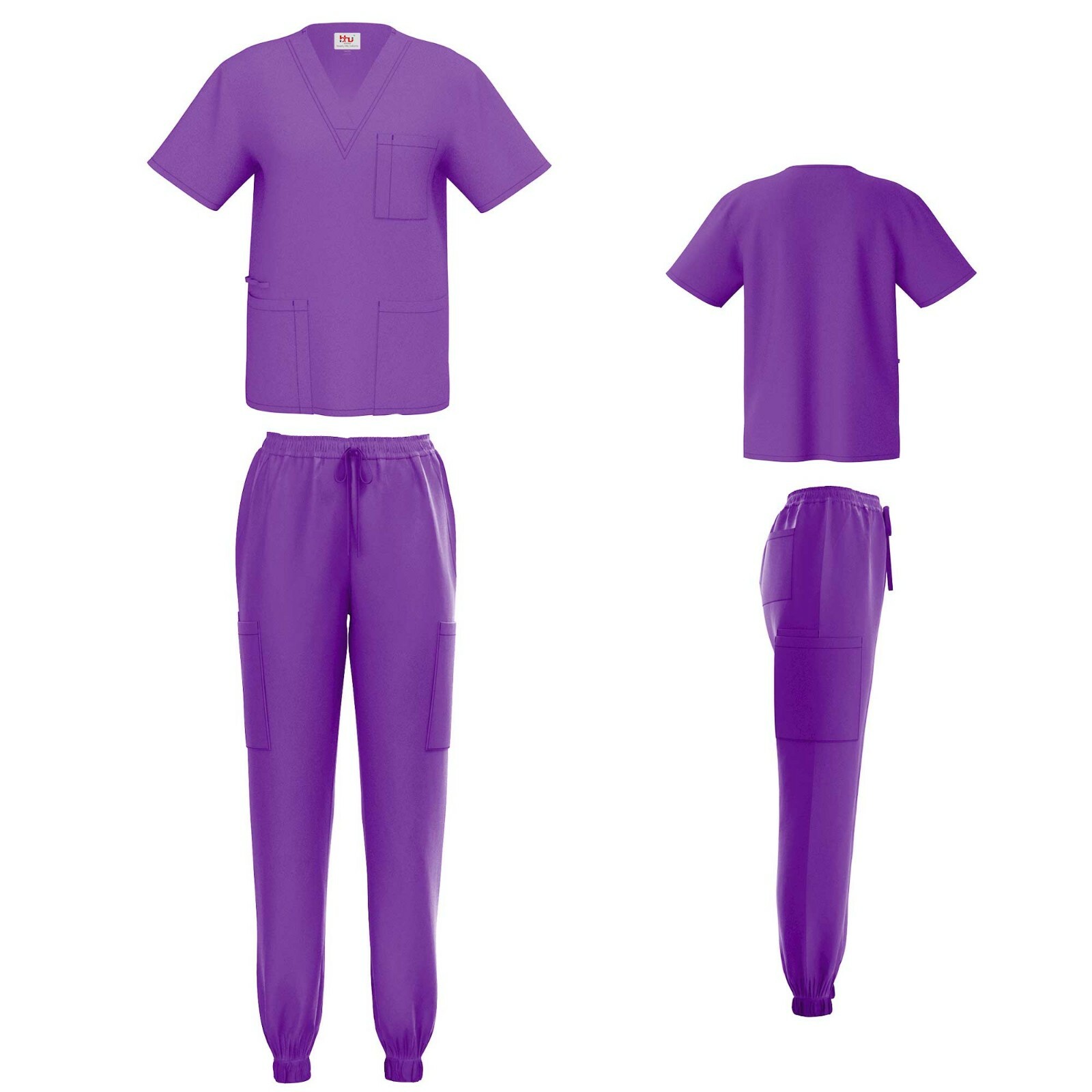 Unisex STRETCH Jogger Scrub Set Solid V-Neck Top Men Women Medical Nurse Uniform