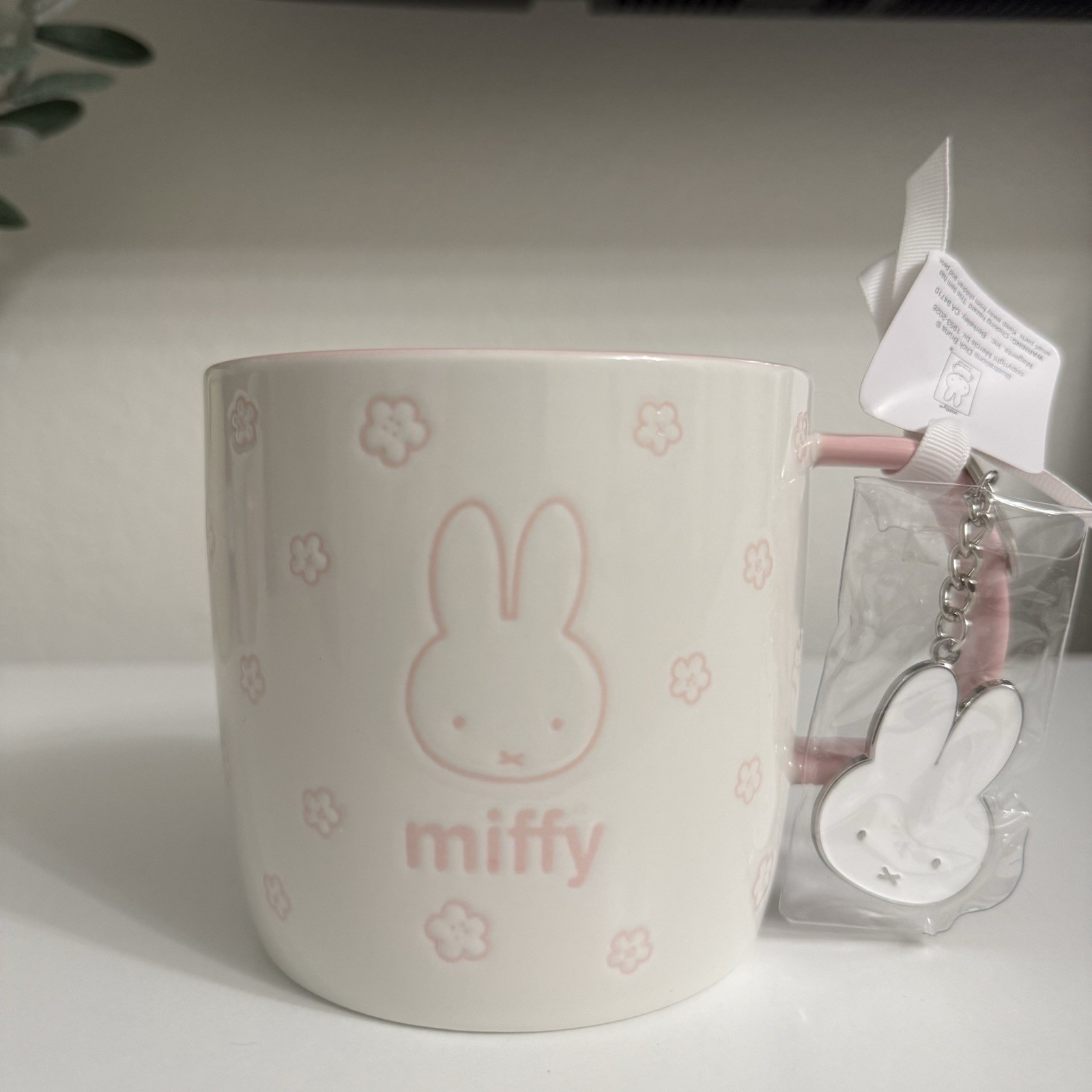 Miffy By Magenta Cherry Blossom White Pastel Pink Sakura Ceramic Mug w/ Keychain