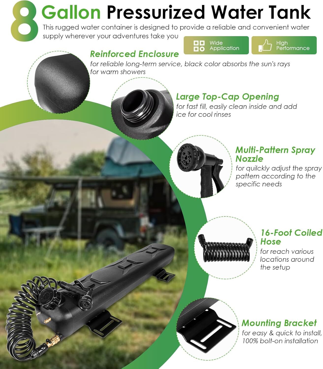 8-Gallon Pressurized Water Tank for Camping Showers,Overlanding,Outdoor Activity