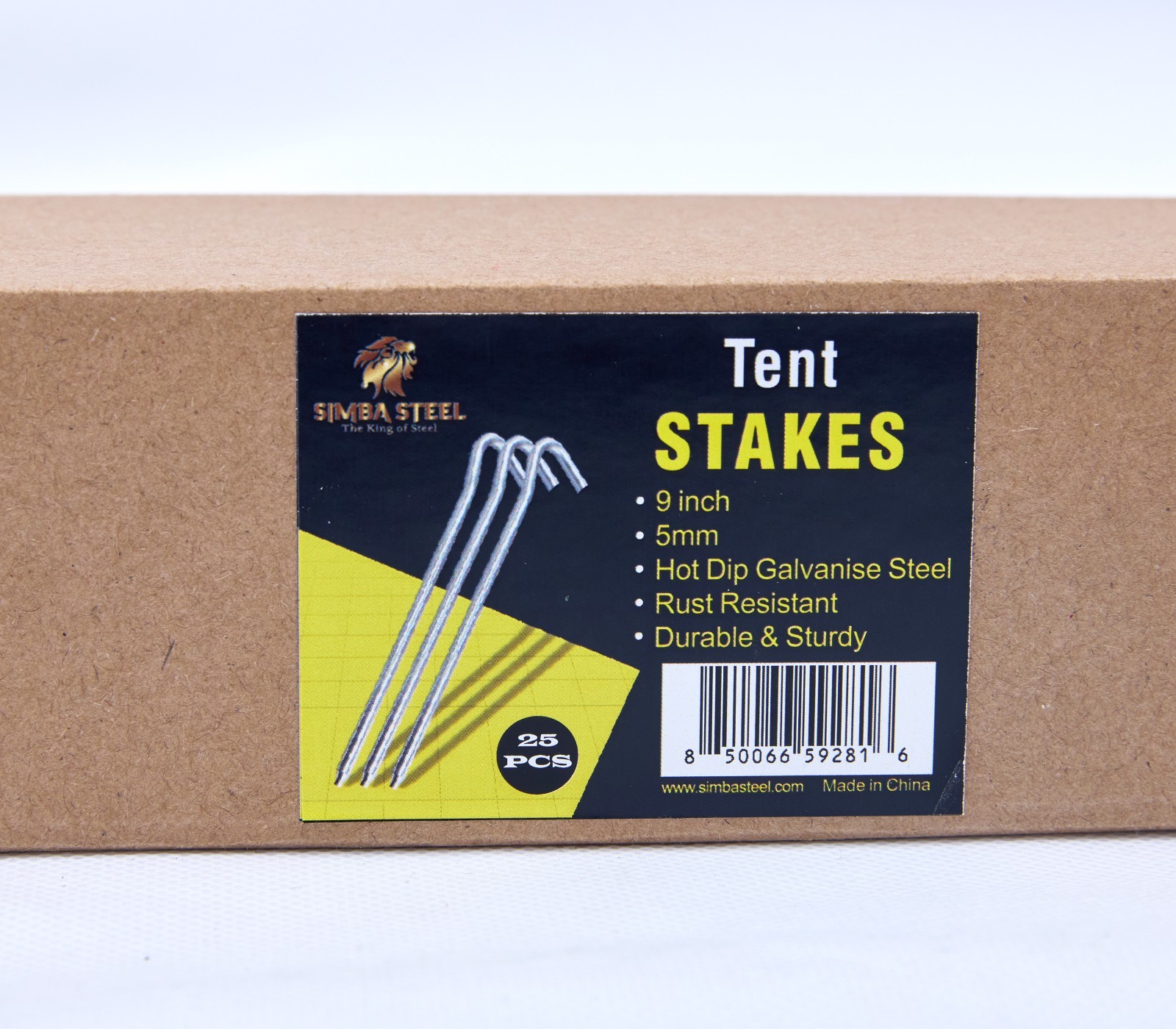 9 inch Tent Stake 4mm / 5mm available in 10-Pack / 25-Pack / 50-Pack / 100-Pack.