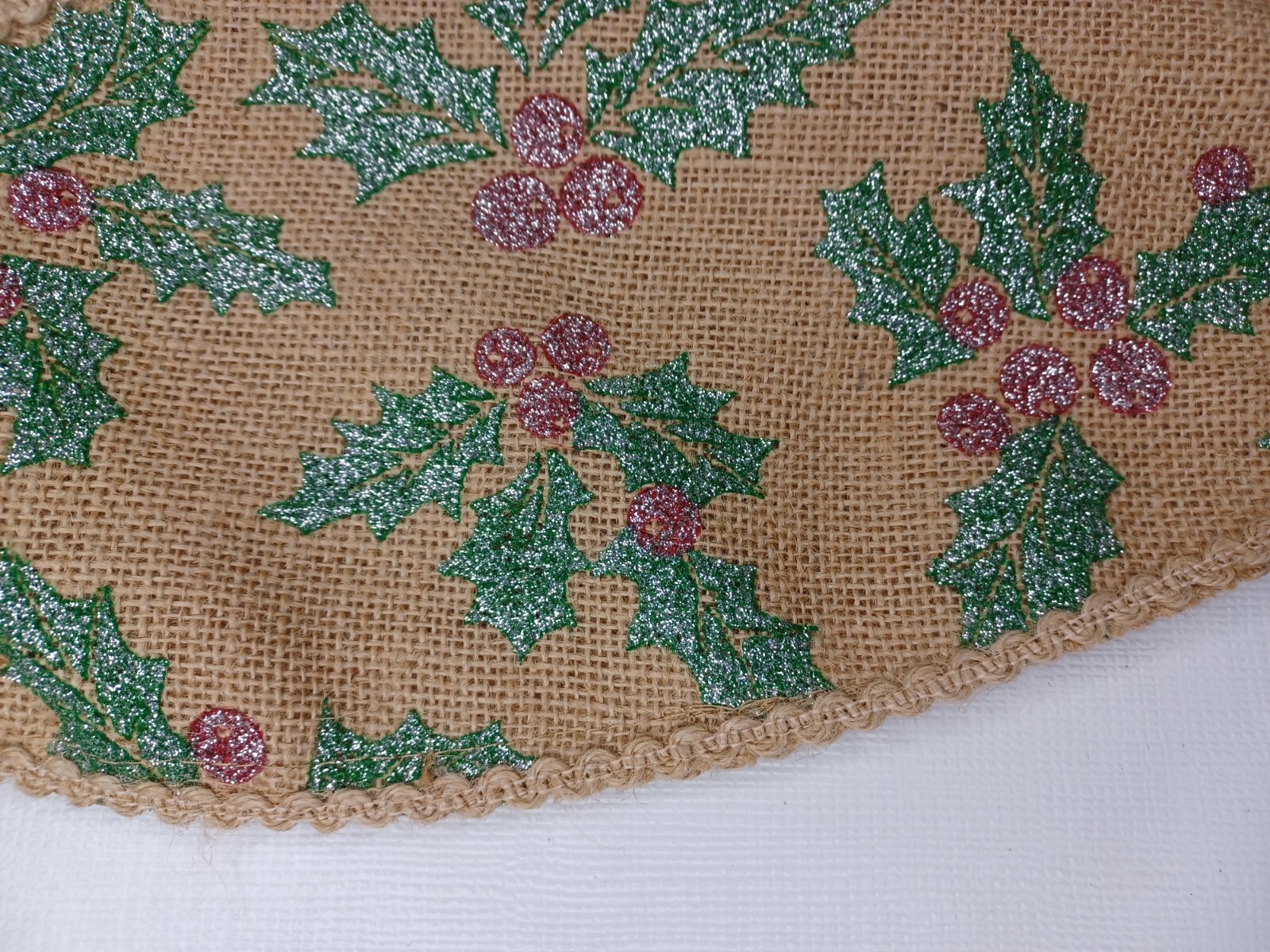 Burlap Christmas Tree Stocking Set Of Two Stockings Glitter Holly Berries Leaves