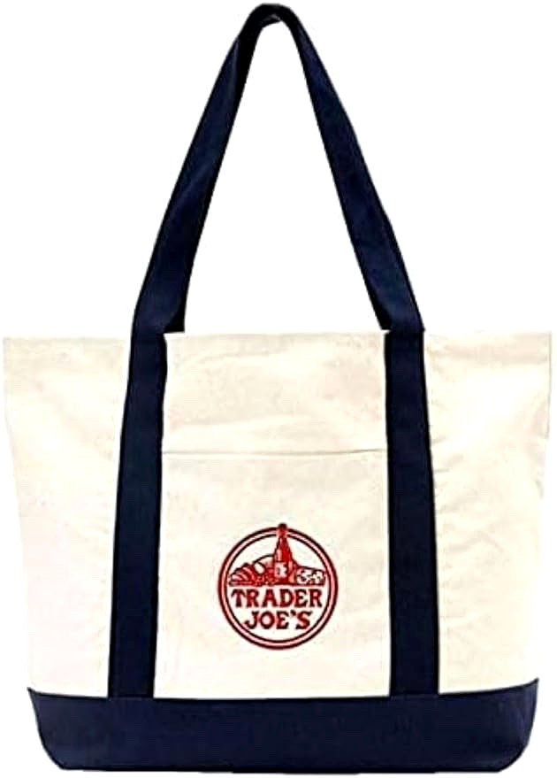 TRADER JOE'S LARGE CANVAS BAG HEAVY COTTON REUSABLE SHOPPING BAG LARGE NAVY BLUE