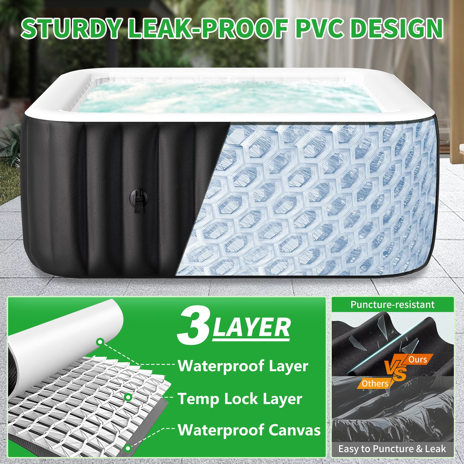 Meulbaty Inflatable Spa 4-6 Pers Hot Tub 240 Gal with 130 Air Jets, 73”X73”X25”